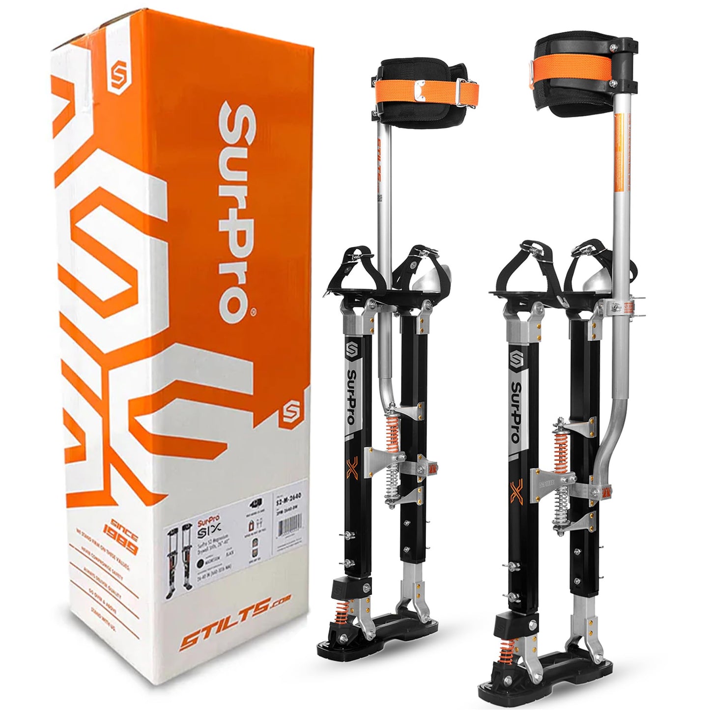 SurPro Double-Sided Drywall Stilts, Magnesium Base, 26” - 40” Height, QuadLock Contractor-Grade Stilts with Patented Flexion Foot System (S2X-M-2640) for Drywallers, Painters, Stilts Drywall