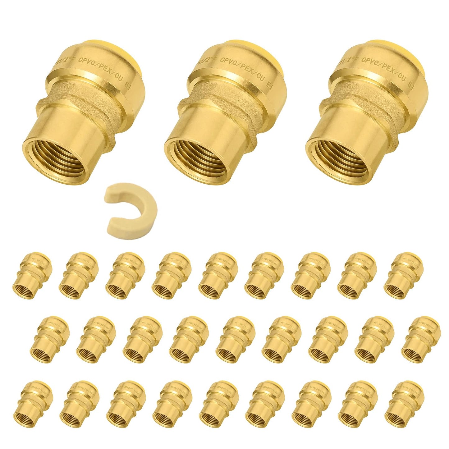 5 PCS Niikappu Push Fit 3/4 Inch x 1/2 Inch Female NPT Brass Adapters Push-Fit Fittings with Disconnect Clip to Connect PEX, Copper, CPVC Pipes