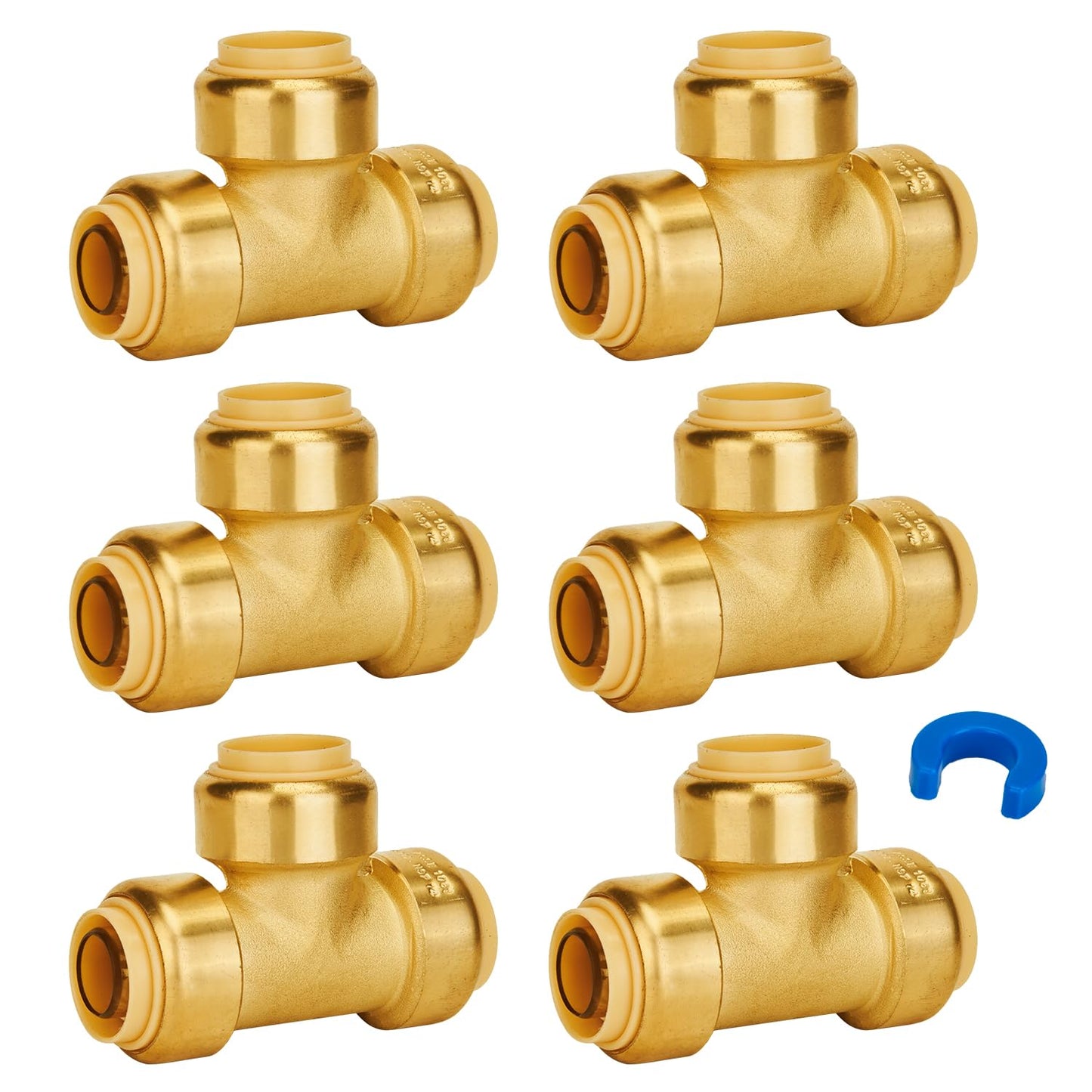 SUNGATOR 1/2 Inch Tee, Push Pex Tee Plumbing Fittings 1/2 Inch, No Lead Brass Push-to-Connect T Plumbing Fittings for PEX Pipe, Copper, CPVC, with 1 Disconnect Clip, Pack of 12