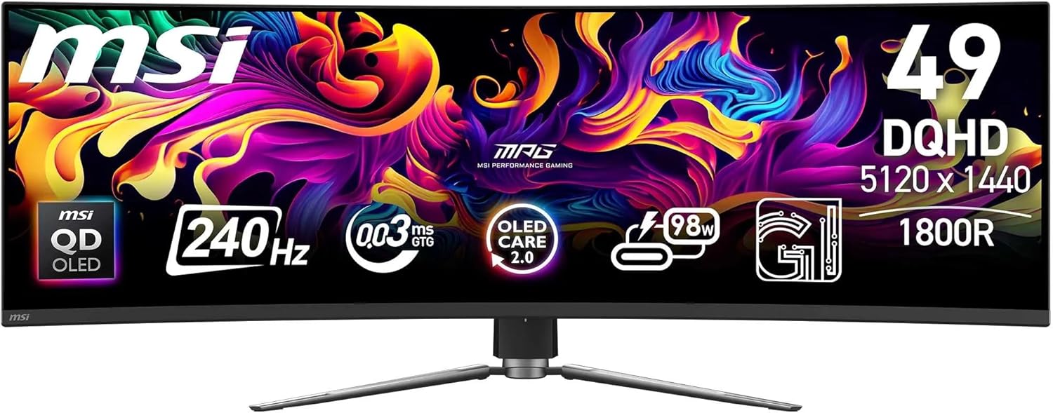 MSI MPG 491CQPX QD-OLED 49" QD-OLED UltraWide Dual QHD 240Hz Curva USB-C