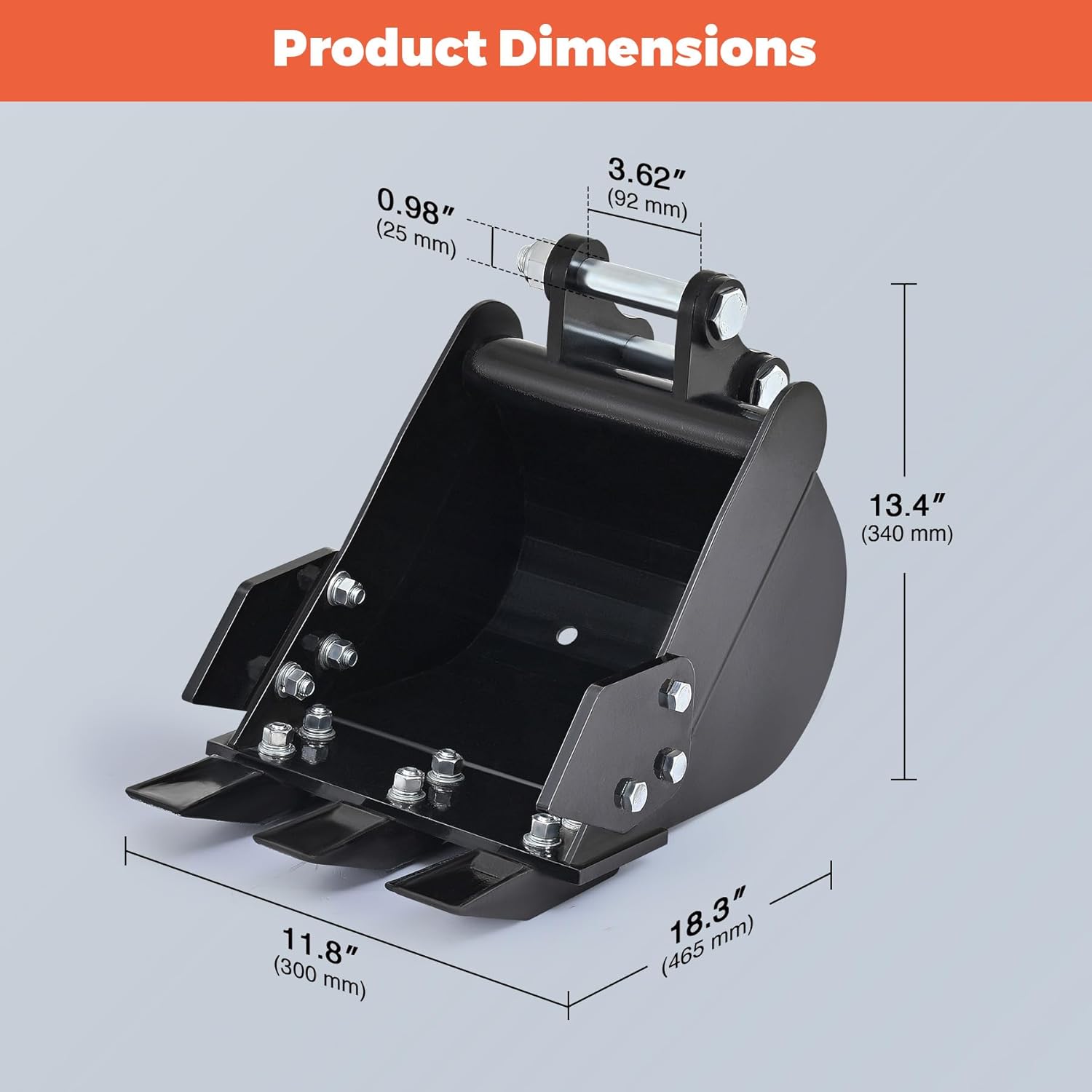 AHM 300mm Narrow Digging Bucket Attachment for Mini Excavators Diggers Trenching, 2 Tons Small Digger Track Crawler Trench Bucket with Metal Teeth 0.98in Hole Diameter