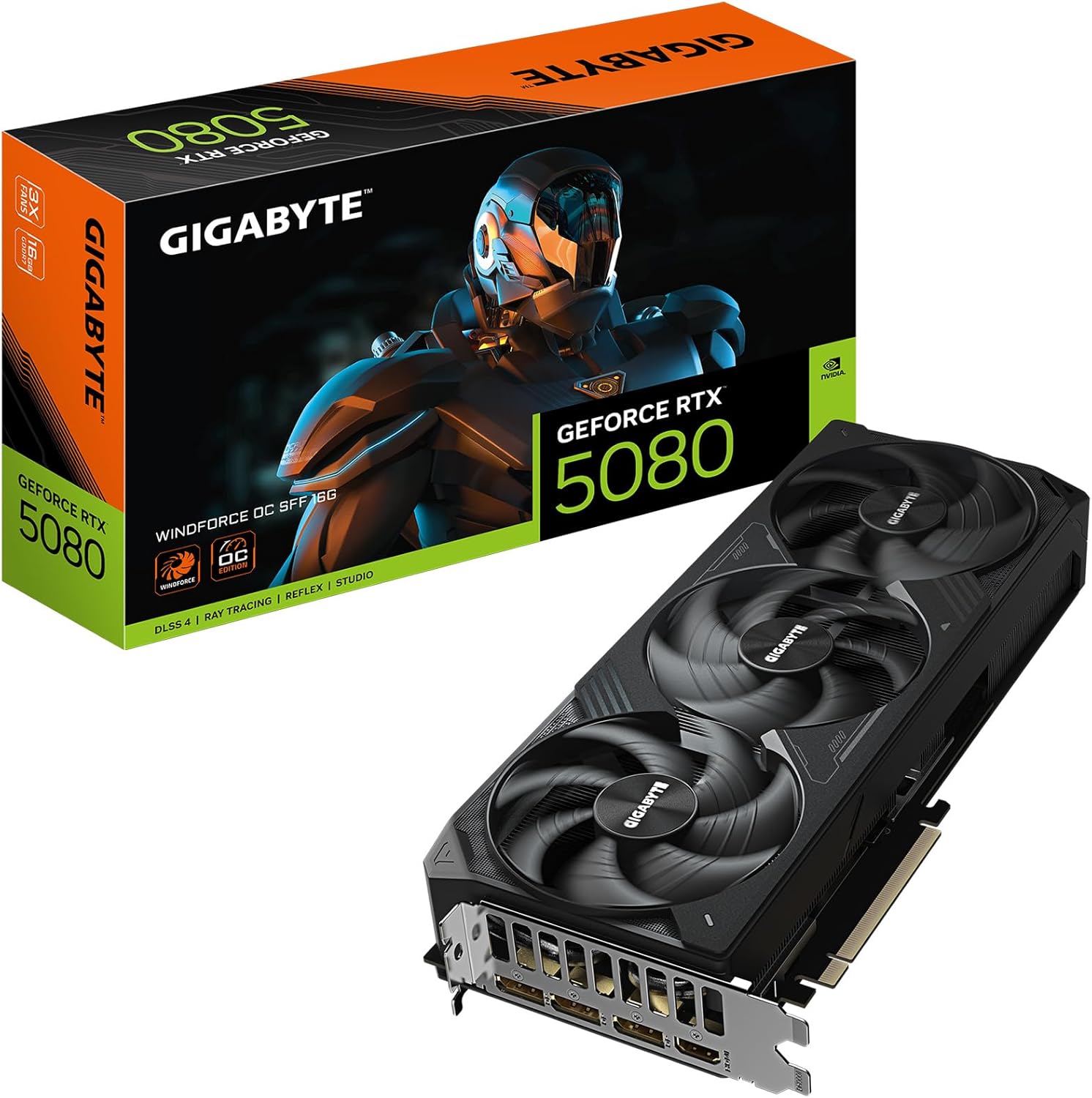 GIGABYTE GeForce RTX 5080 WINDFORCE OC SFF 16G Graphics Card, WINDFORCE Cooling System, 16GB 256-bit GDDR7, GV-N5080WF3OC-16GD Video Card