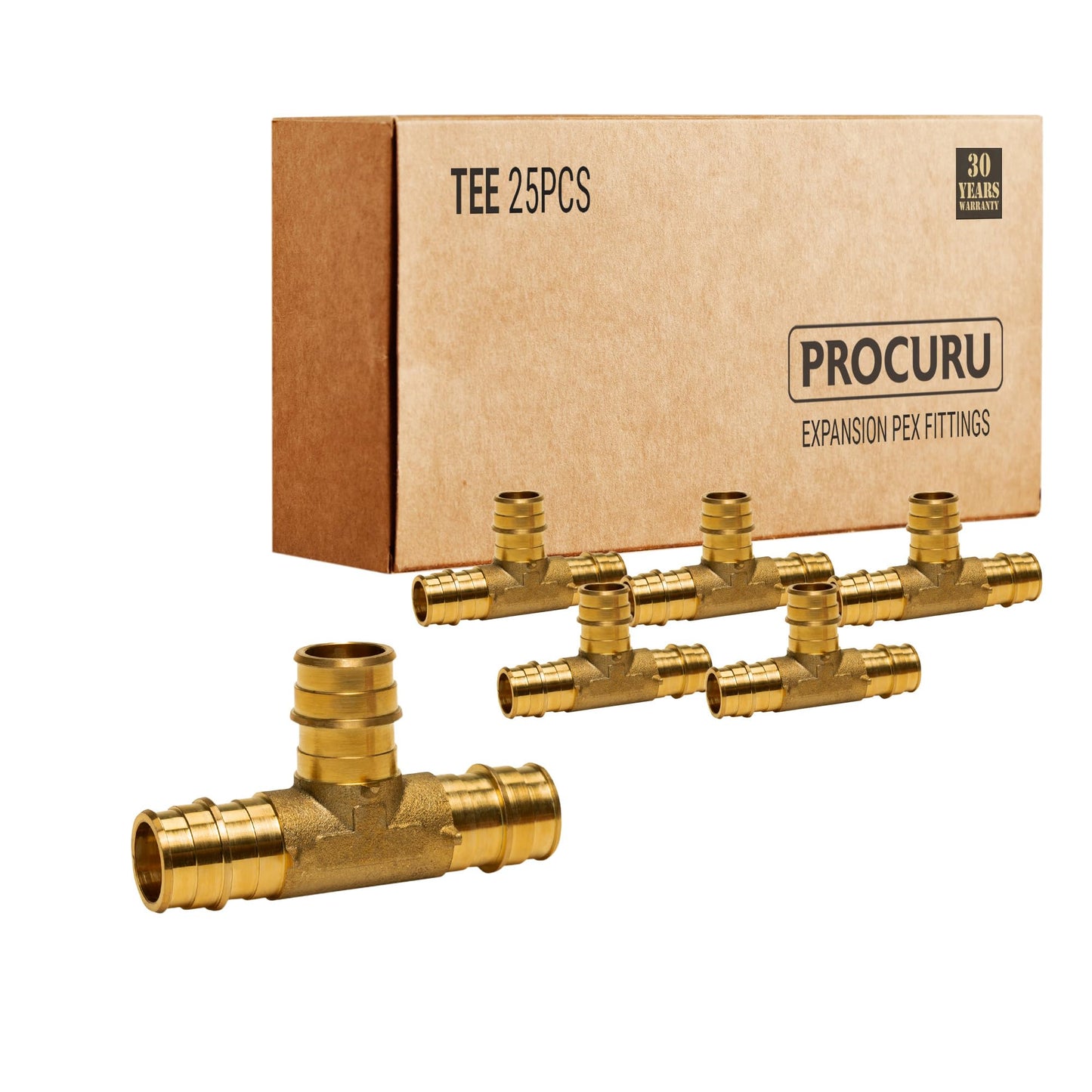 [100-Pack] PROCURU Wholesale 3/4-Inch Brass PEX-A Tee for F1960 Expansion PEX-A Pipe, Without Rings (8ABTE0034-100P)