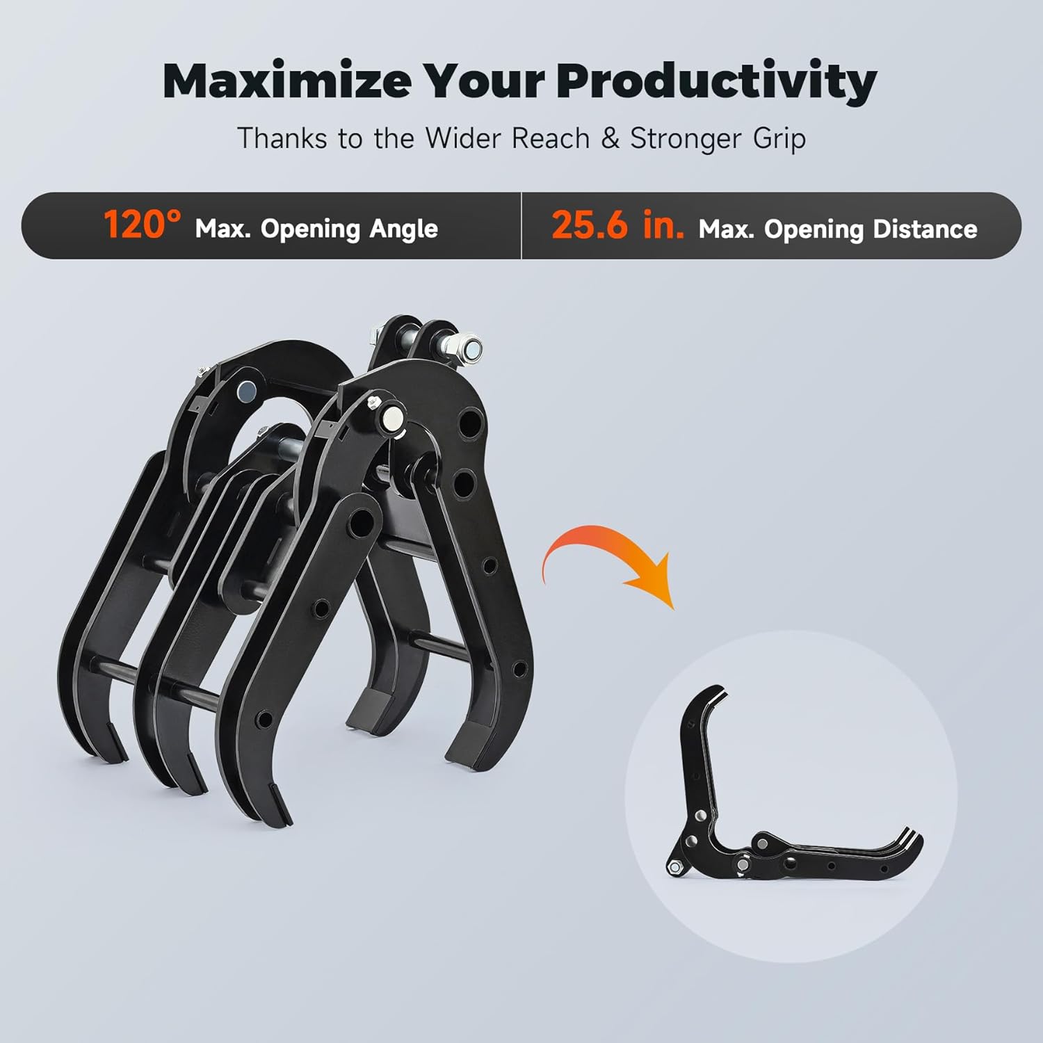 AHM Mini Excavator Grabber Attachment, Wood Grabber Grapple, Machinery Excavator Accessories Metal Gripper for Rock Handling, Log Grabbing, Land Clearing, Piling, Scrap Stacking