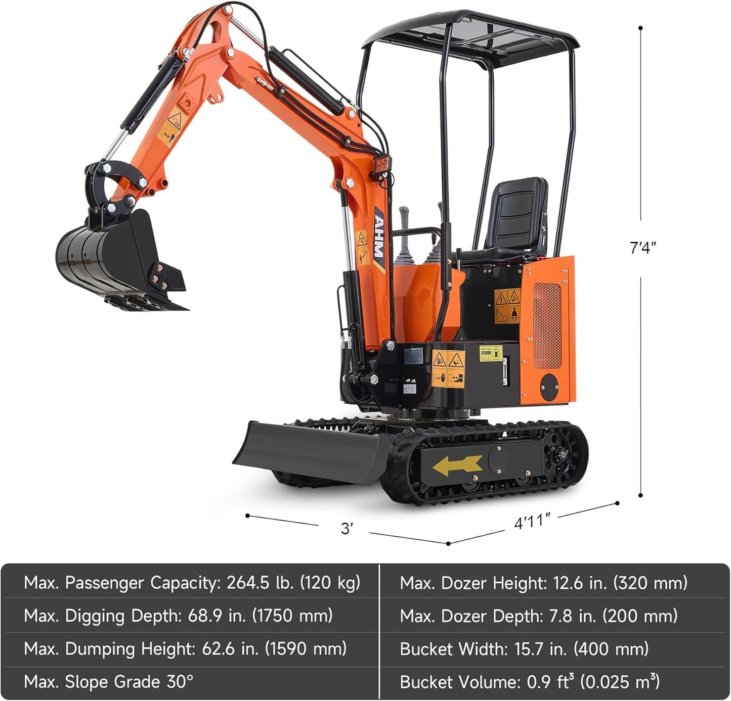AHM Mini Excavator, 1 Ton Mini Digger with Kubota D722 Engine & 2698 lbf Digging Force, Small Crawler for Home Garden Farm Construction Site, Compact Trench Digger with Upgraded Boom & Rain Canopy