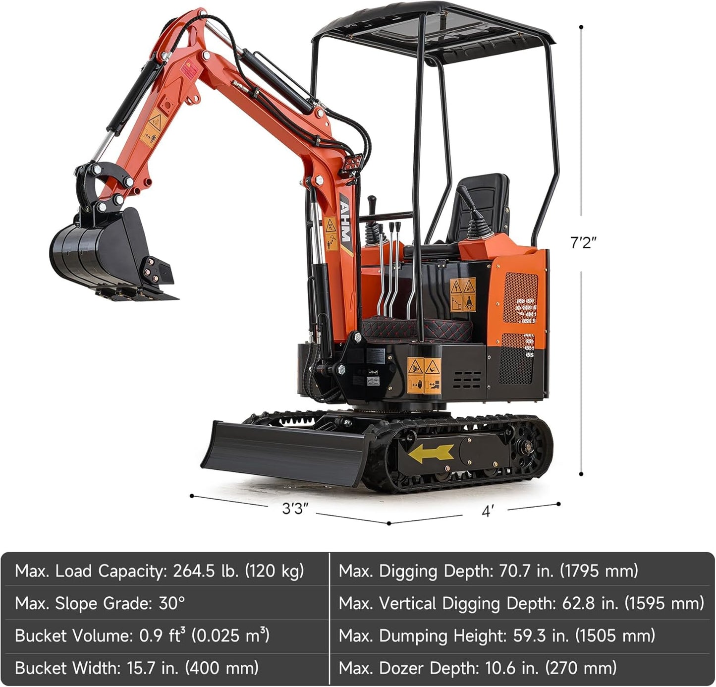 AMH Mini Excavator Machine with Rake, 2866 Pounds Crawler Excavator with 23 hp EPA Engine & Pilot Controls, Trench Digger with Canopy & Adjustable Seat for Garden Farm Park Construction Site
