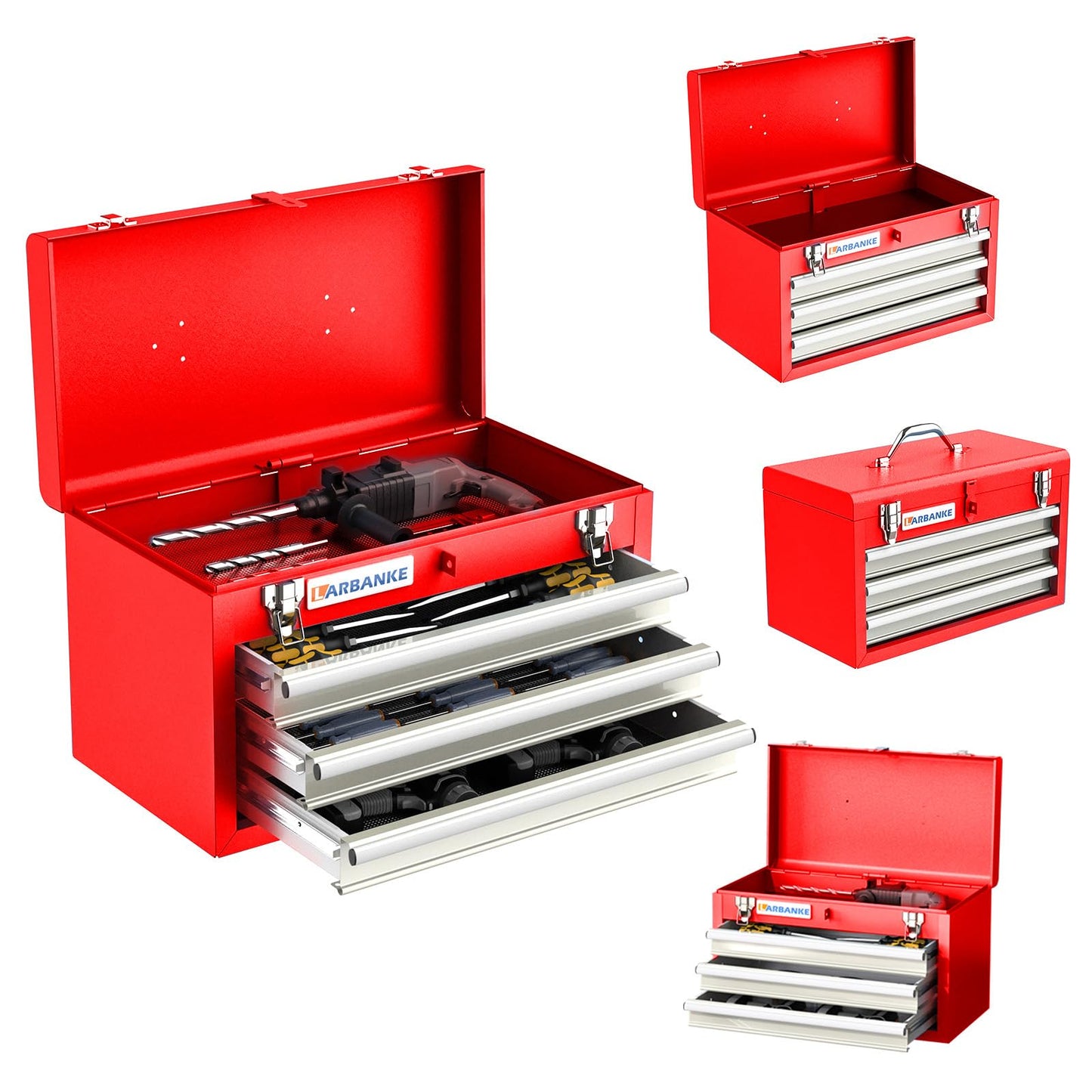 LARBANKE 3 Different Types Tool Chest Combination,Rolling Tool Chest with Stainless Countertop,Tool Cabinet with Connection Buckle,Wheels and Foot Pads,Portable Tool Box Inside