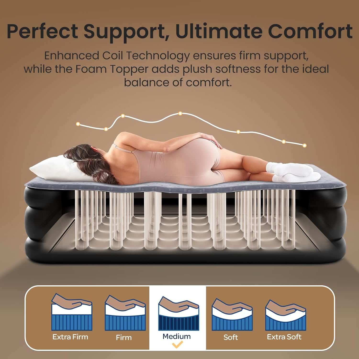 OhGeni 20" Luxury Queen Air Mattress with Built-in Pump & 20" Luxury Twin Inflatable Bed with Silk Foam Topper for Superior Comfort, Blow-Up Mattress for Home, Camping & Guests, Extra Support, Black