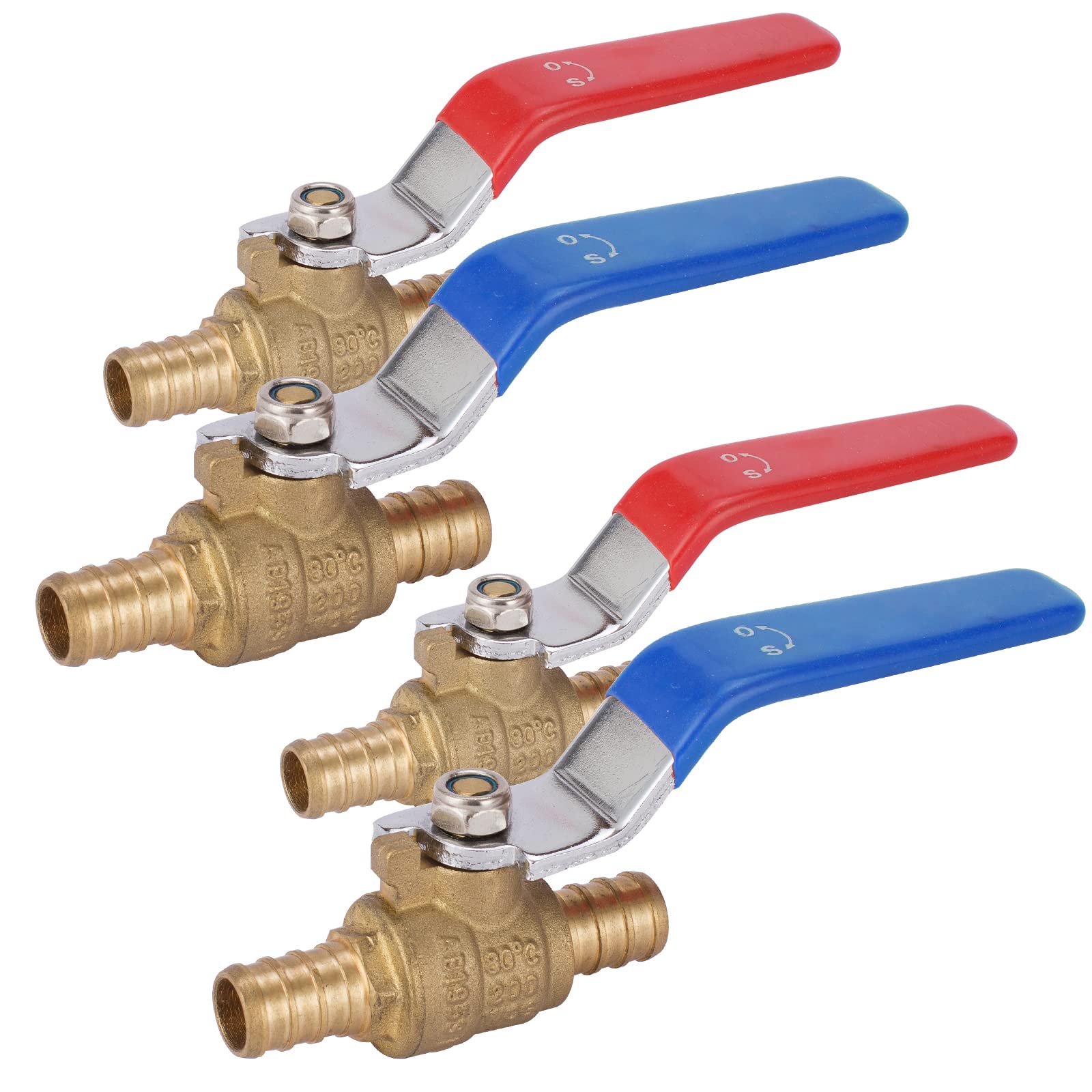 10 Pack 1/2 Inch PEX Shut Off Valve,1/4 Inch Turn Full Port Ball Valves,Hot (Red) Cold (Blue) Water Shut-off Stop Valve,Pex Brass Ball Valves