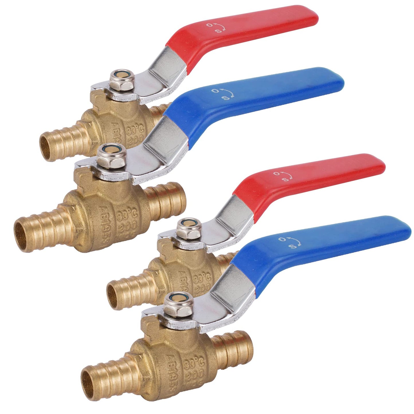 10 Pack 1/2 Inch PEX Shut Off Valve,1/4 Inch Turn Full Port Ball Valves,Hot (Red) Cold (Blue) Water Shut-off Stop Valve,Pex Brass Ball Valves