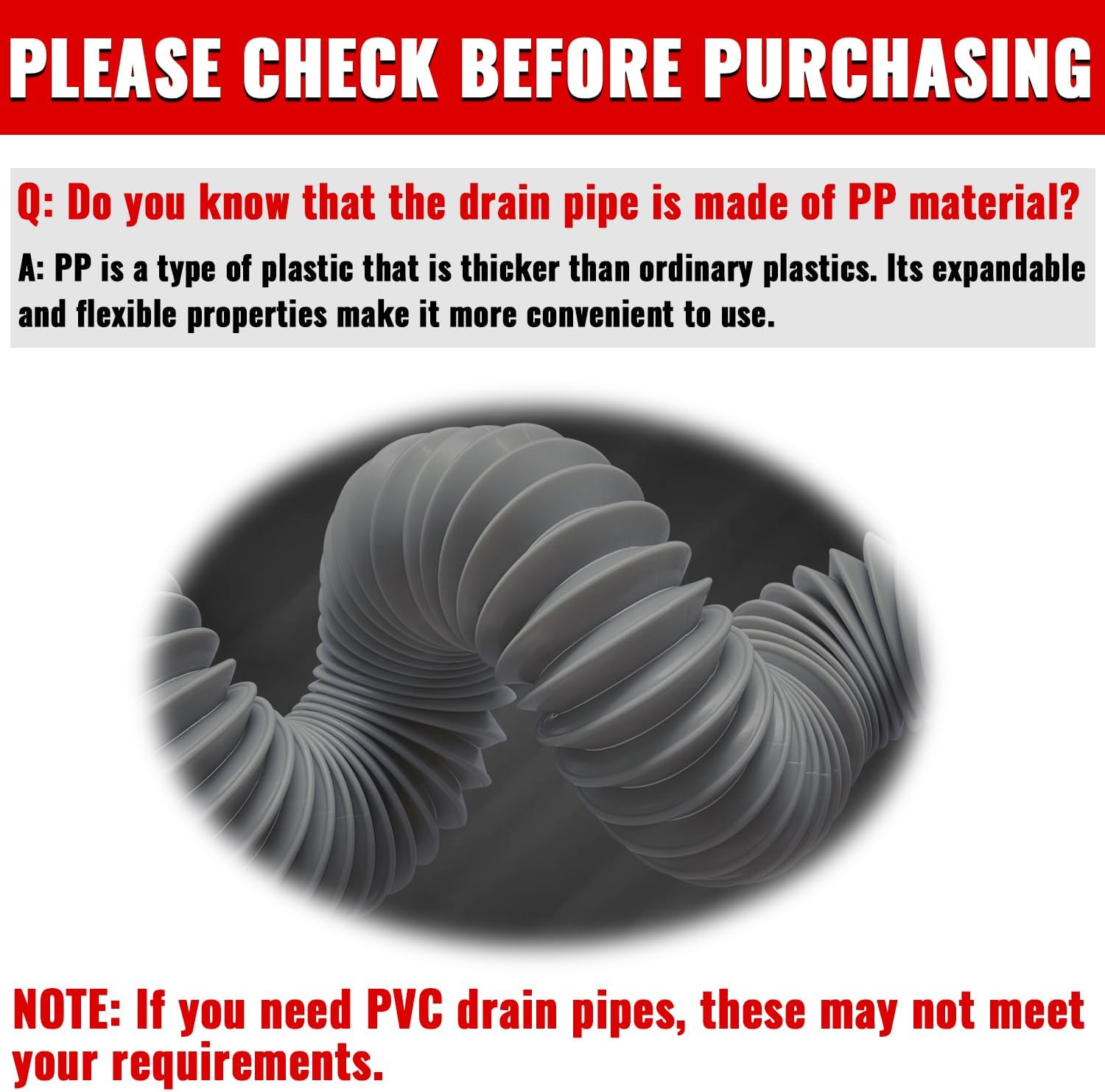 VIVIDA Double Sink Drain Pipe Kit, 1-1/2" Flexible Drain Pipe, 11"-31.5" Expandable Flexible P Trap for Double Kitchen Sink, 1-1/4" Adapter Included, Gray, 1 PACK