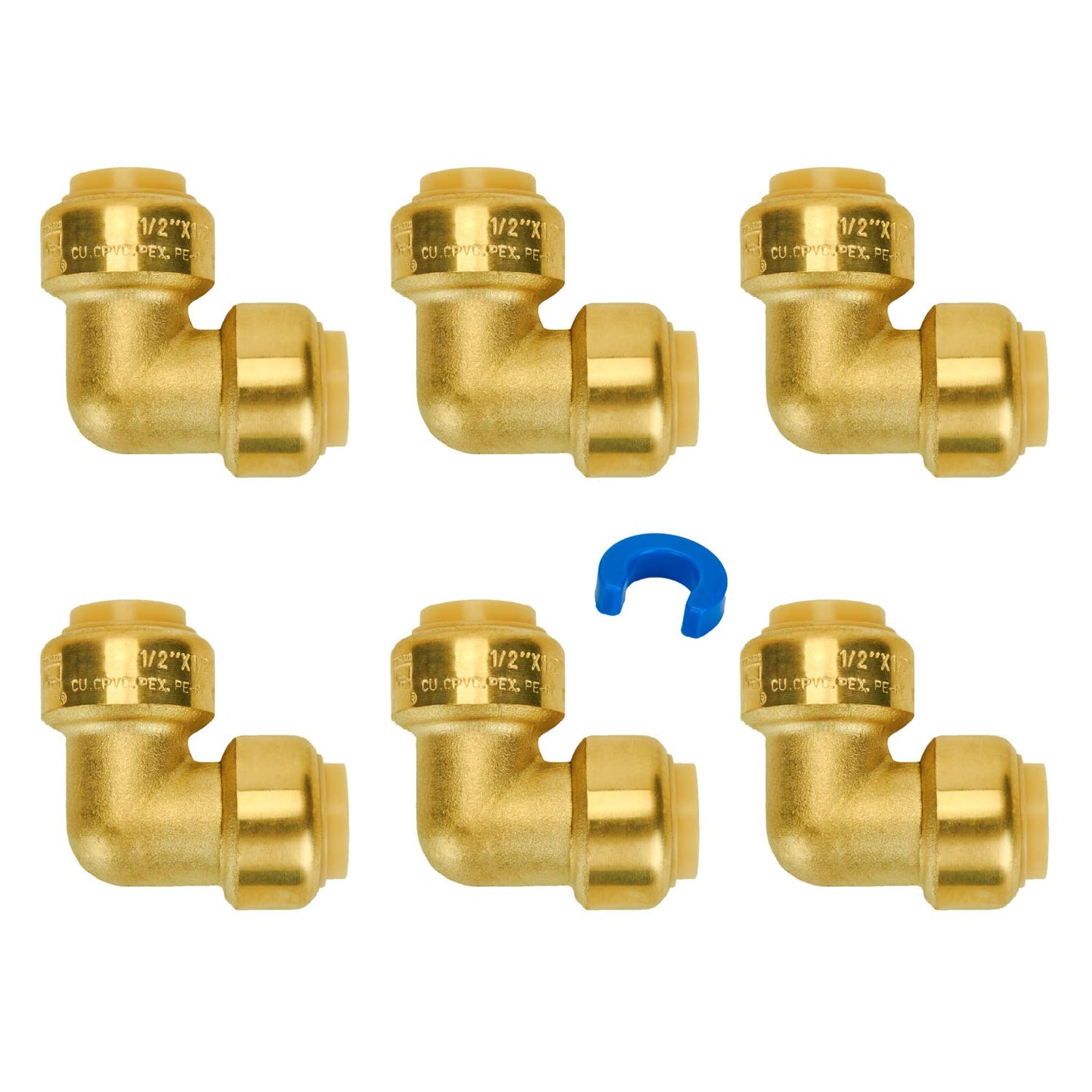SUNGATOR 1/2 Inch 90 Degree Elbow, Push Pex Elbow 1/2 Inch, No Lead Brass Push-to-Connect Plumbing Fittings for PEX Pipe, Copper, CPVC, with 1 Disconnect Clip, Pack of 12
