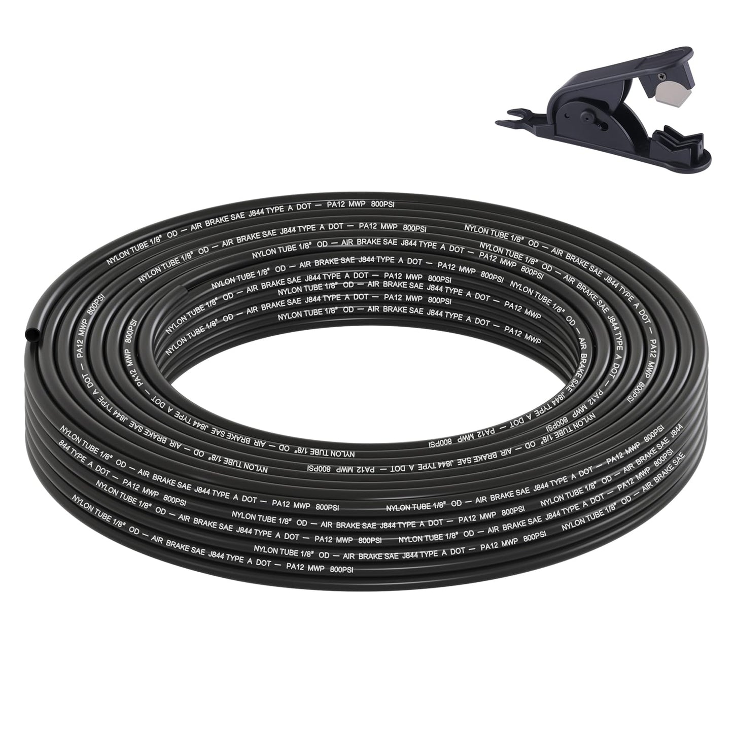 50FT 1/4 DOT Air Line SAE J844 PA12 Nylon Air Hose with Cutter 1/4” OD Pneumatic Tubing DOT Approved 1/4 Air Brake Hose for Air Suspension Kit Truck Trailer Brake System & Fluid Transfer 15.5m