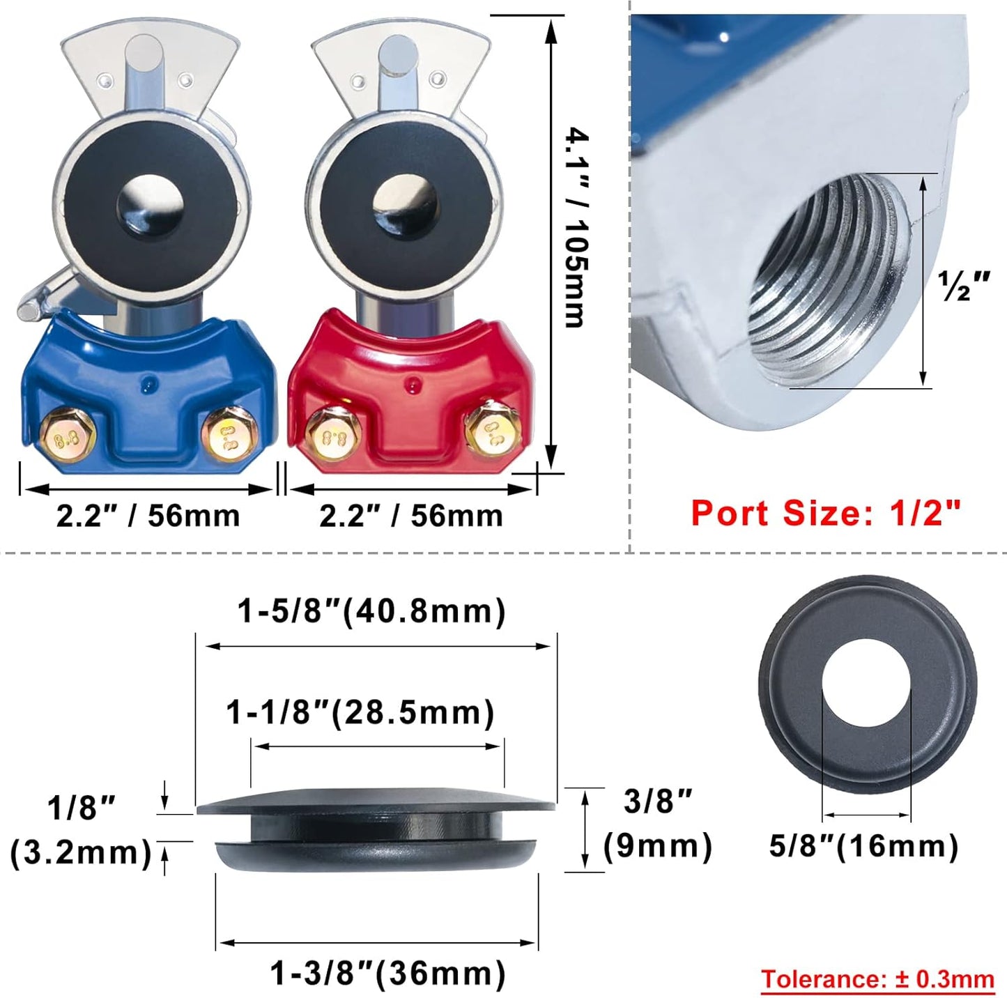 Universal Glad Hands for Semi Trailers, Airline Brake Gladhands for Tractor Trailer, with Extra 2pcs Replaced Glad Hand Seals