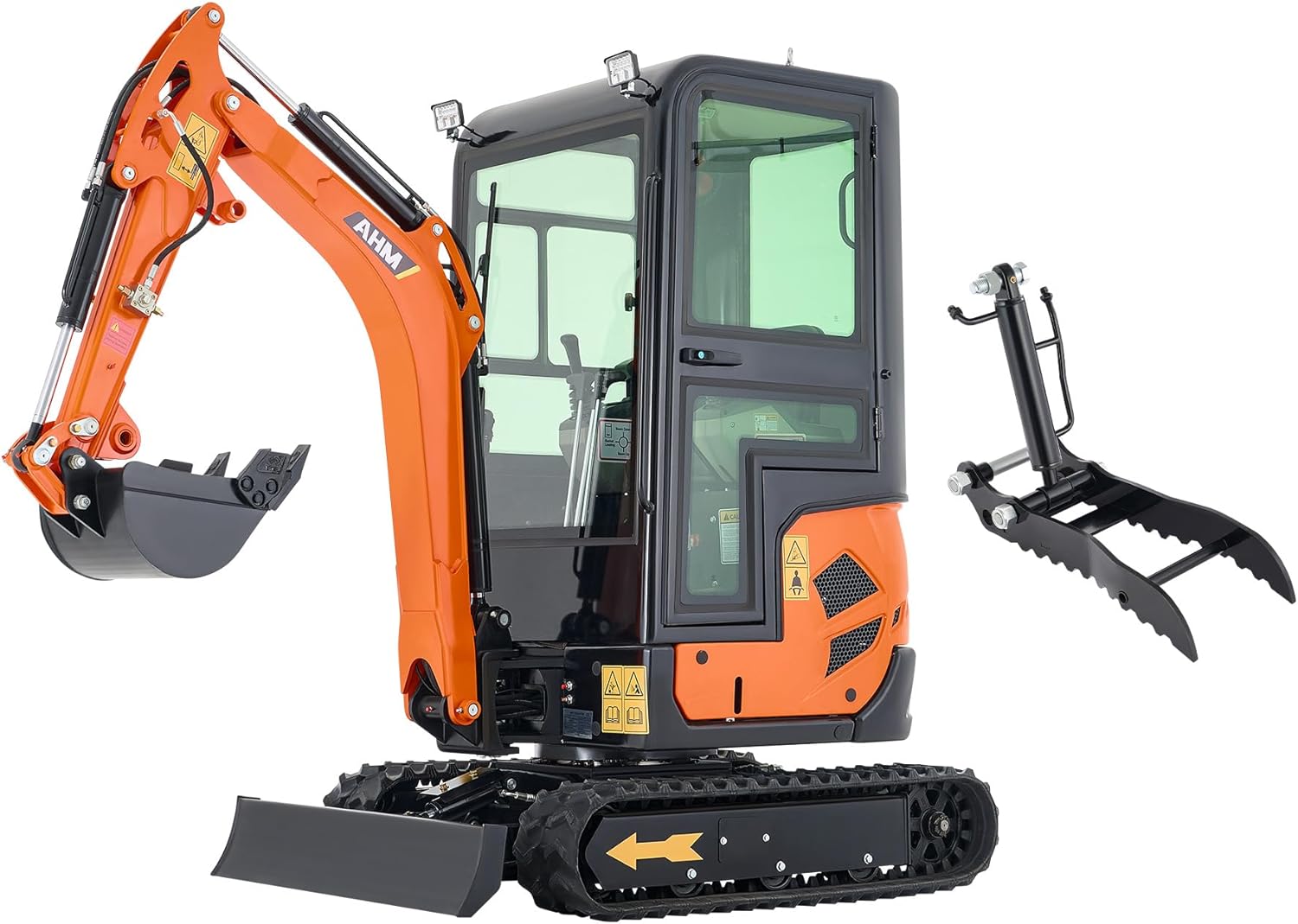 AHM 1.6 Ton Mini Excavator with Side Swing & Hydraulic Thumb Clip, Crawler Excavator with 23 hp EPA Engine & Pilot Control, Compact Trench Digger with Enclosed Cab for Garden Farm Construction