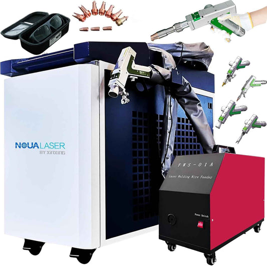 Tax Inclusive 2000W Laser Welding Machine Handheld, 4 in 1 Fiber Laser Welder Cutter Rust Removal Cleaner with Torch Set & Auto Wire Feeder, Wheeled Water-Cooled Laser Welder Machine 220V for Metal