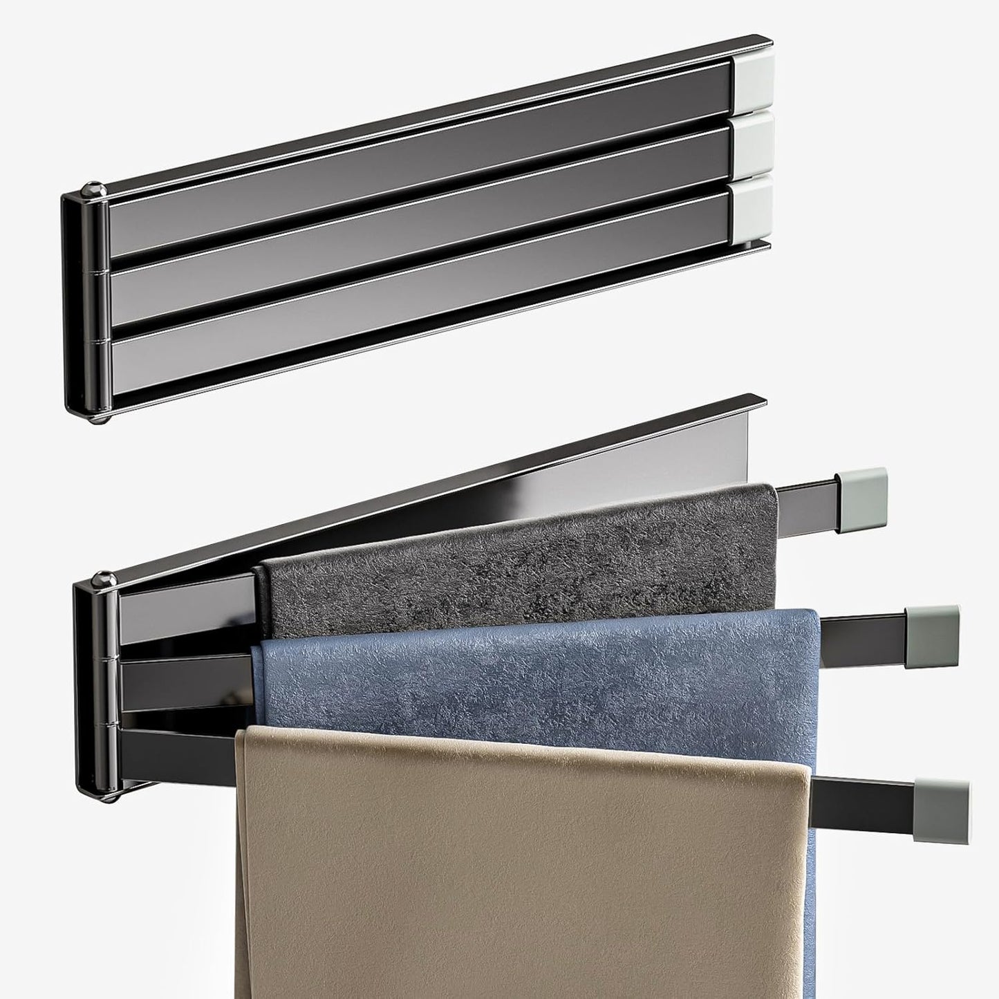 OWOFAN Swivel Towel Bars 3-Arm Towel Rack Swing Out Towel Holder for Bathroom Kitchen Toilet Wall Mount Drying Towel Bars for Laundry Matte Black