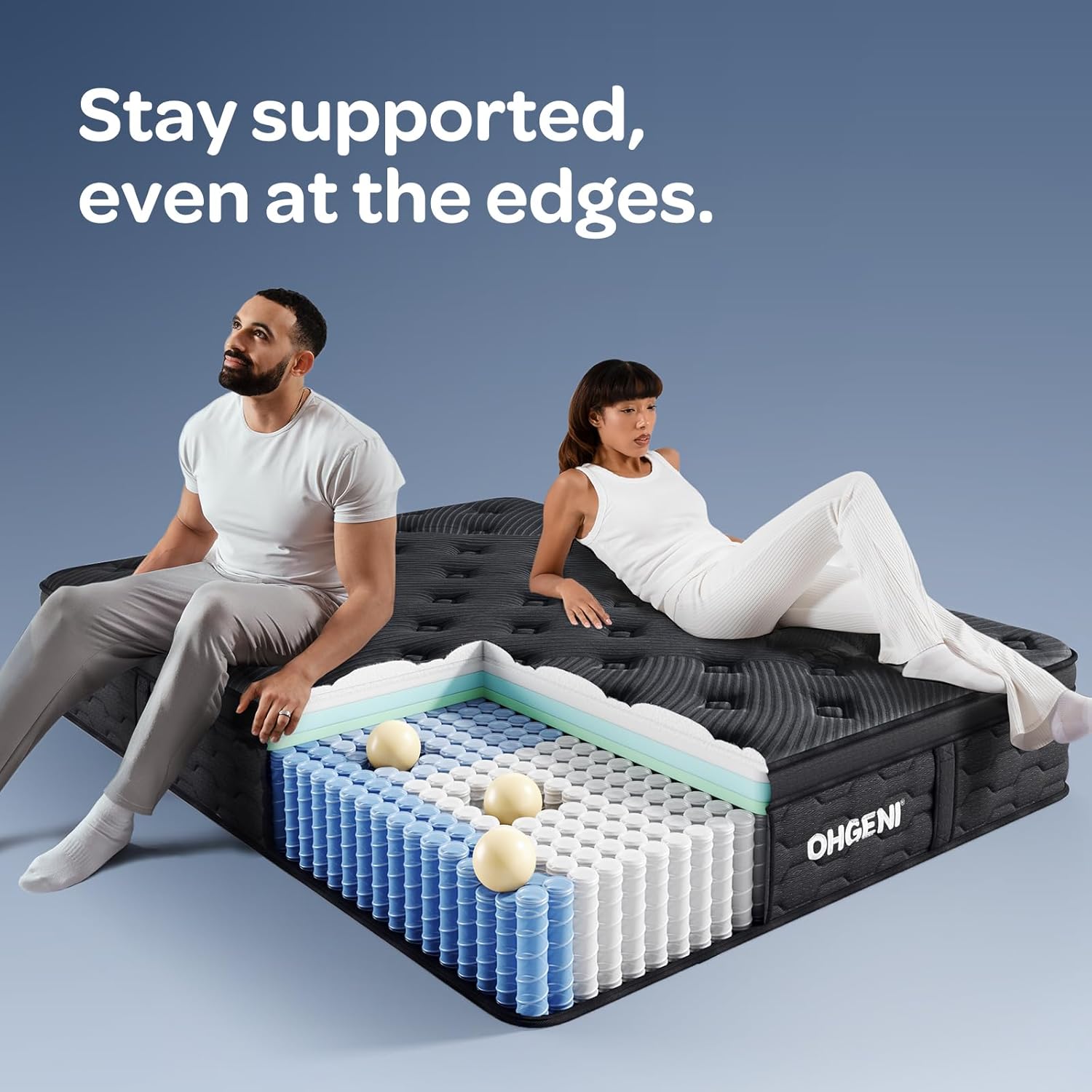 OhGeni 14 Inch Cooling Queen Size Mattress, Hybrid Gel-infused Memory Foam Bed Mattresses in a Box, Medium Feel Cool Top Fabric,Individual Pocket Spring, 3-Zone design & Reinforced Edge Support, Black