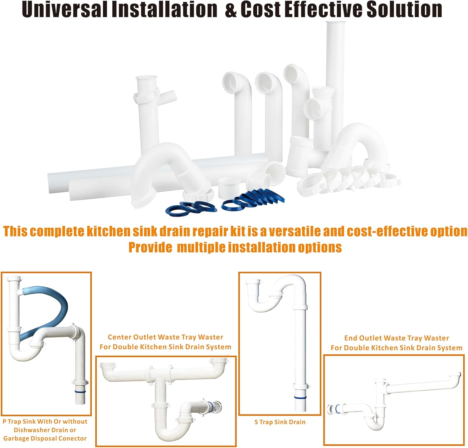 Kitchen Sink Drain Kit,1-1/2”,for Most Kitchen Sink Drain Repair Kit and Bathroom Sink Drain Kit, Kitchen Sink P Trap Drain Kit 1 1/2” for Sink Plumbing Kit, Completed Sink Pipe Replacement Kit