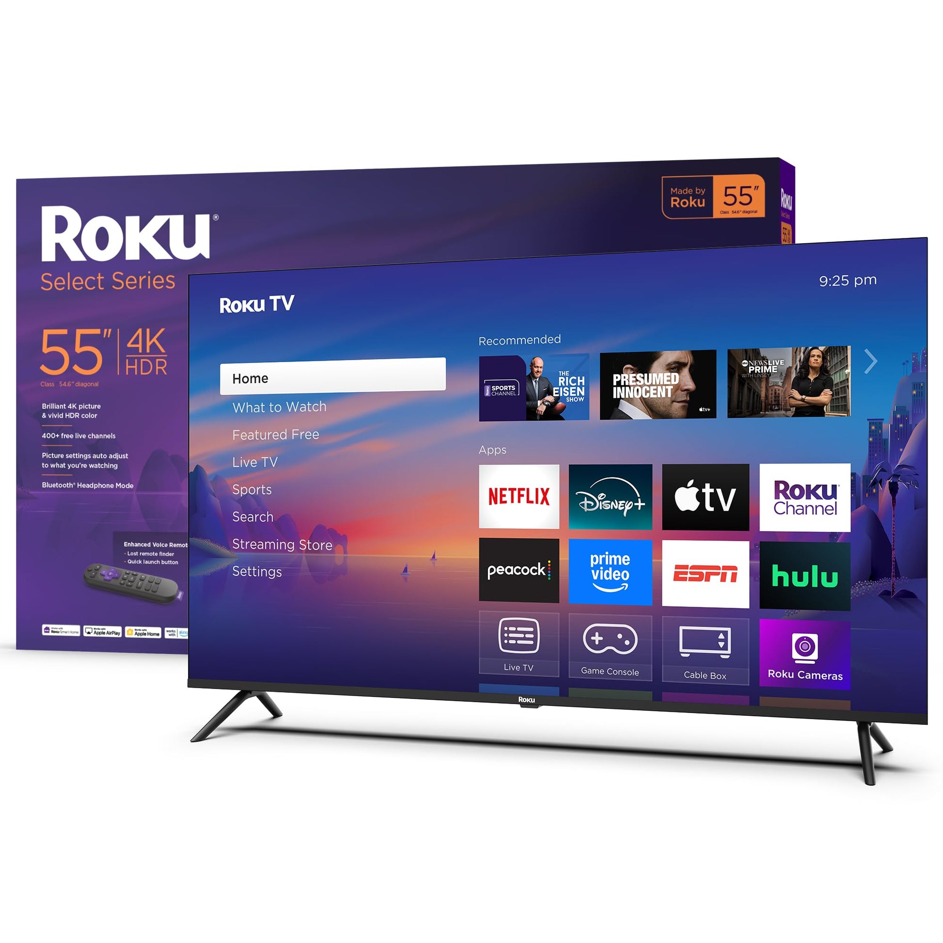 Roku Smart TV 2025 – 50-Inch Select Series, 4K HDR TV – RokuTV with Enhanced Voice Remote – Flat Screen LED Television with Wi-Fi for Streaming Live Local News, Sports, Family Entertainment