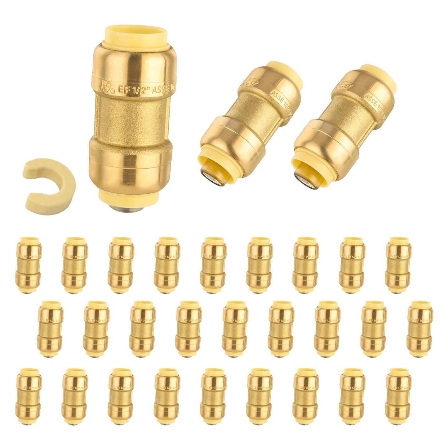 5-Pack Niikappu Push Fit Fittings, 3/4" x 3/4" Brass Plumbing Fittings to Connect PEX, Copper, CPVC, Brass Straight Coupling With Disconnect Clip(PF008-5Pack)