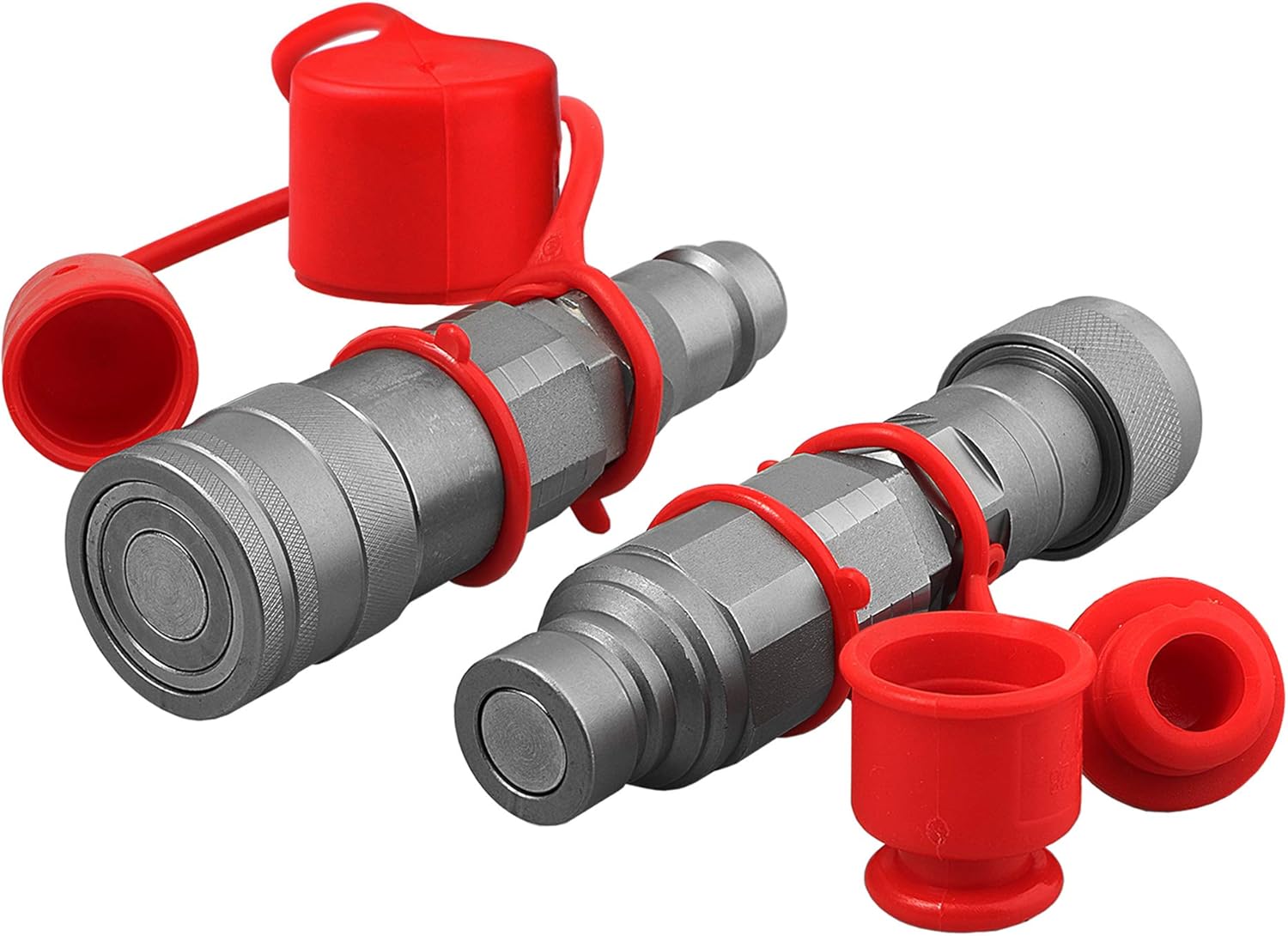 Flat Face ISO 16028 to Ag ISO 5675 Pioneer Style Hydraulic Quick Connect Coupler Adapter Set W/Dust Caps