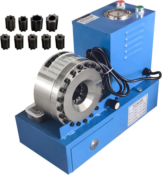 110V Electric Hydraulic Hose Crimper Machine with 9 Dies, Portable Crimping Tool with Limit Switch for AC Lines, Farm Equipment, Automotive, Multi-Diameter Hydraulic Pipe Crimper Kit