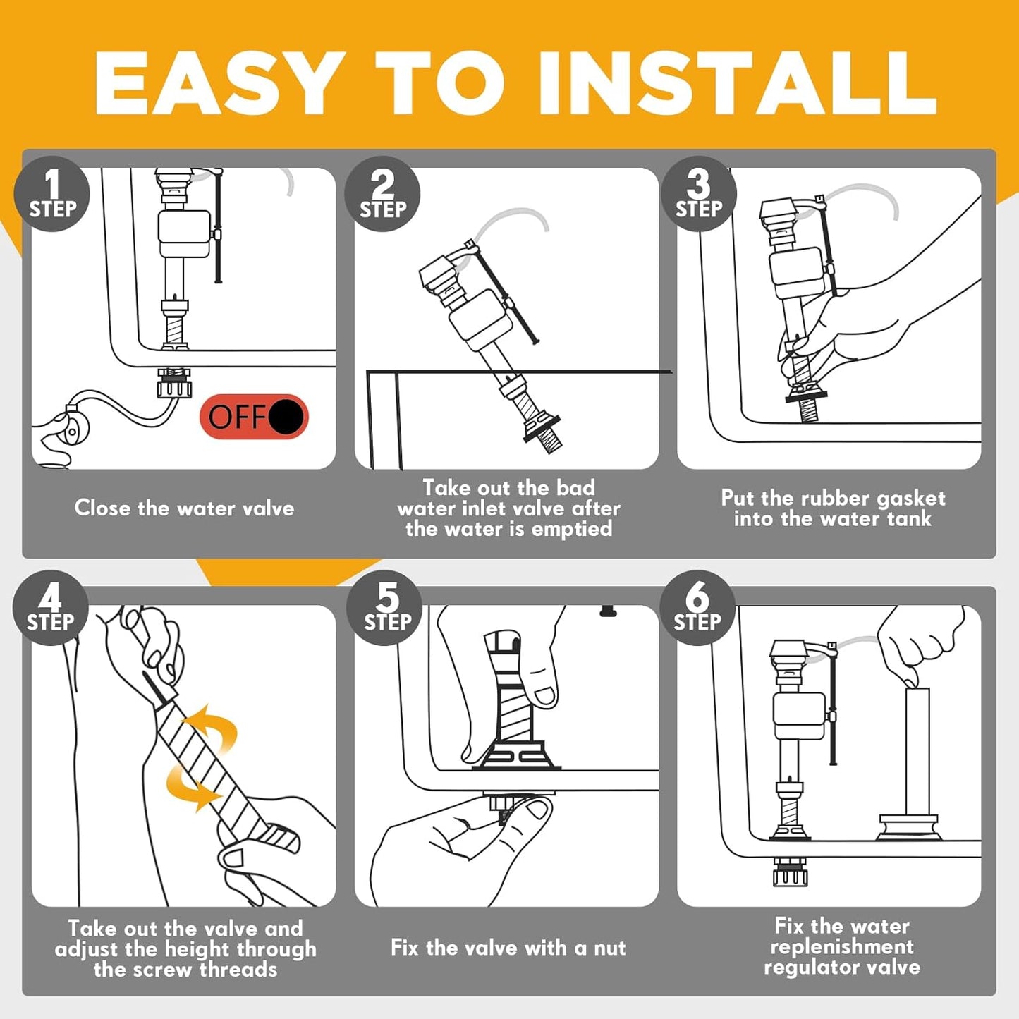 Lasnten 16 Pieces Toilet Fill Valve Toilet Tank Replacement Kit Valve Replacement Kit for Tank and Bowl Water Control