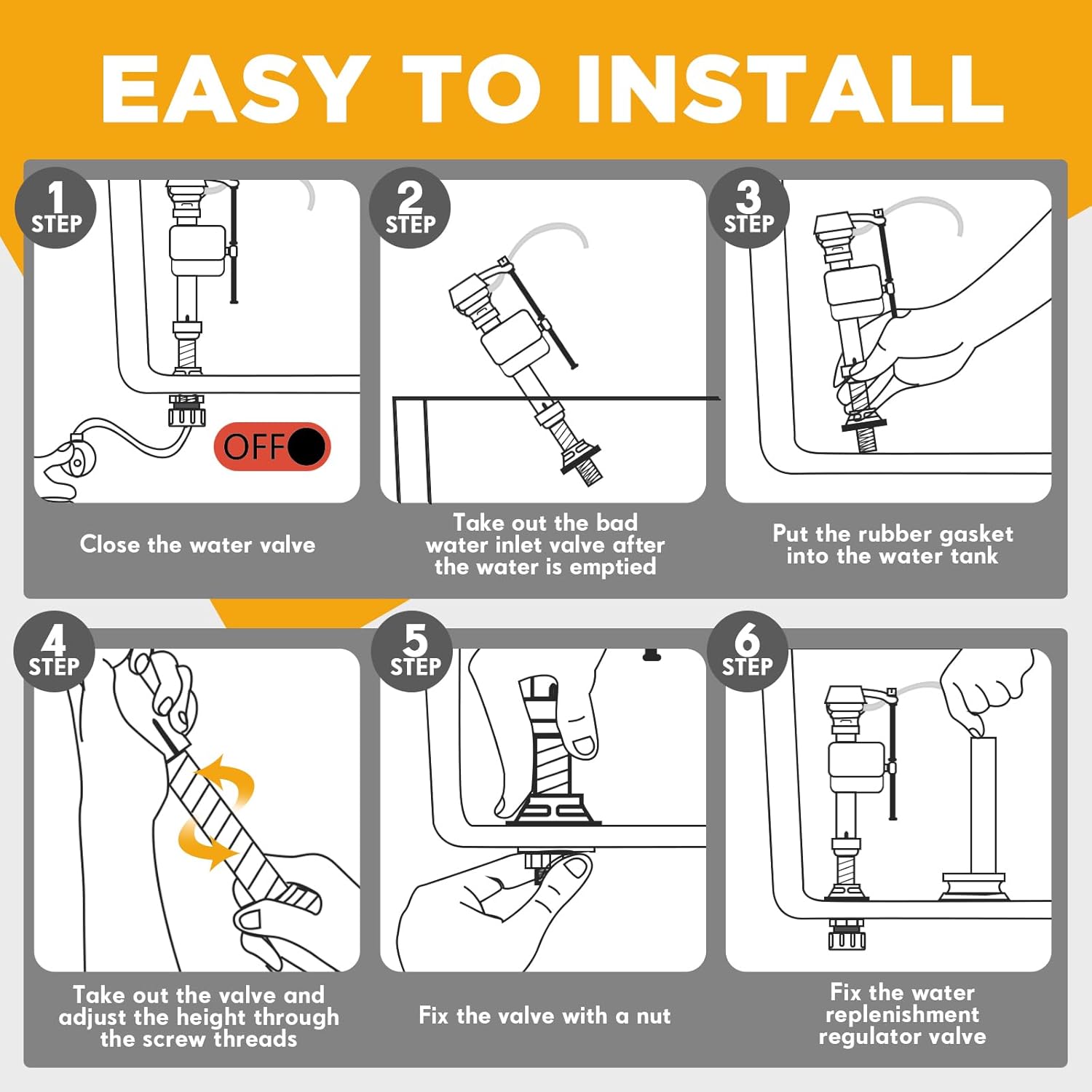 Lasnten 16 Pieces Toilet Fill Valve Toilet Tank Replacement Kit Valve Replacement Kit for Tank and Bowl Water Control