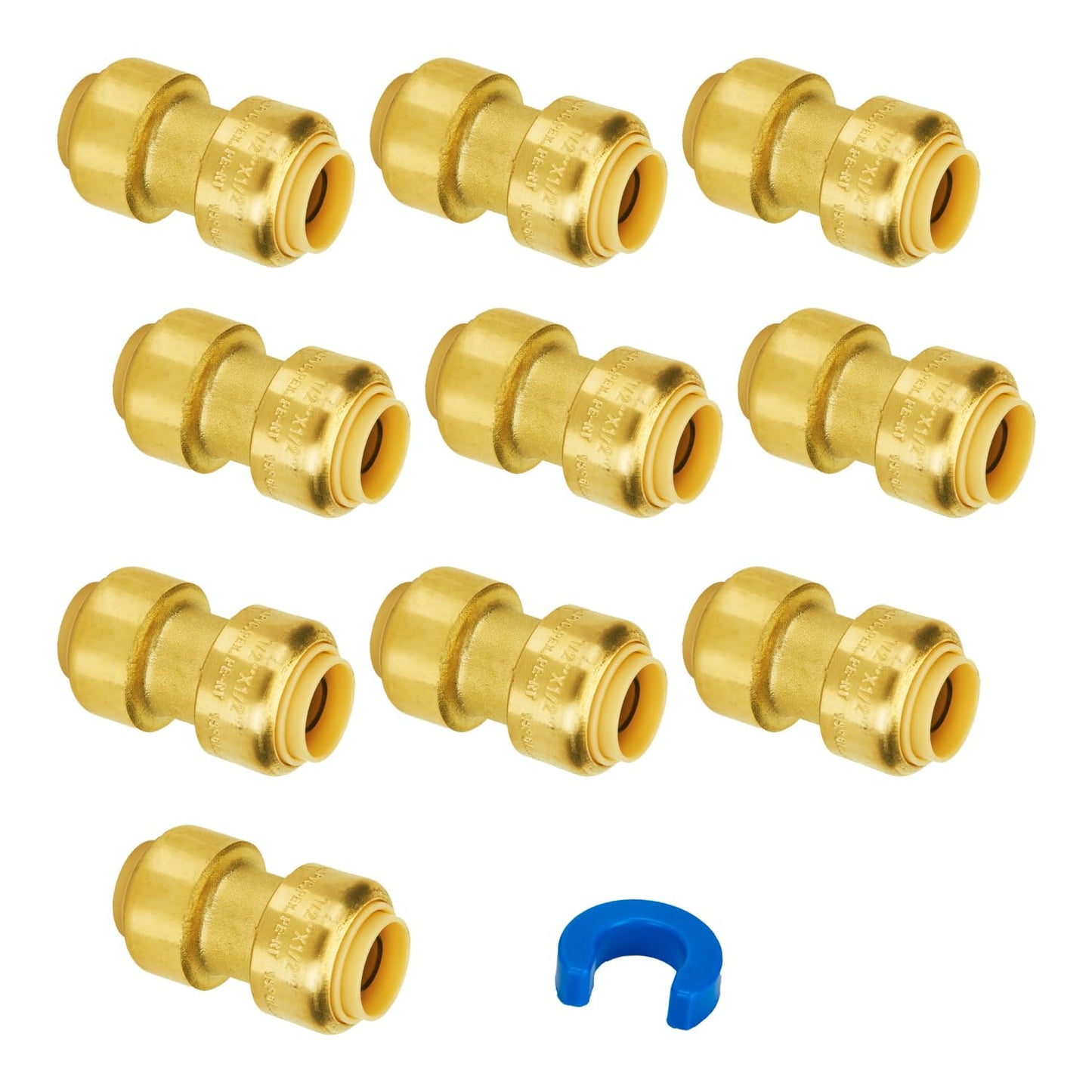 SUNGATOR 1/2 Inch Tee, Push Pex Tee Plumbing Fittings 1/2 Inch, No Lead Brass Push-to-Connect T Plumbing Fittings for PEX Pipe, Copper, CPVC, with 1 Disconnect Clip, Pack of 12