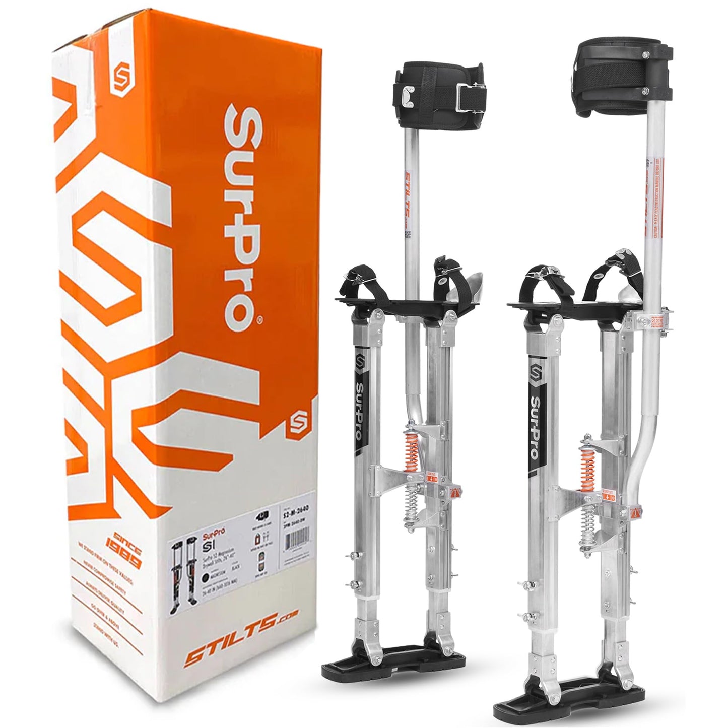 SurPro Double-Sided Drywall Stilts, Magnesium Base, 26” - 40” Height, QuadLock Contractor-Grade Stilts with Patented Flexion Foot System (S2X-M-2640) for Drywallers, Painters, Stilts Drywall