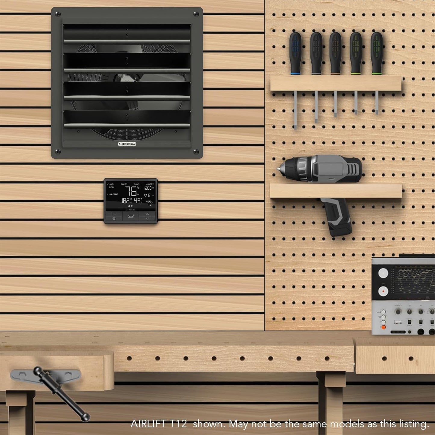AC Infinity AIRLIFT T16, Shutter Exhaust Fan 16" with WiFi Temperature Humidity Controller, EC-Motor Wall Mount Ventilation and Cooling for Sheds, Attics, Workshops, and Greenhouses