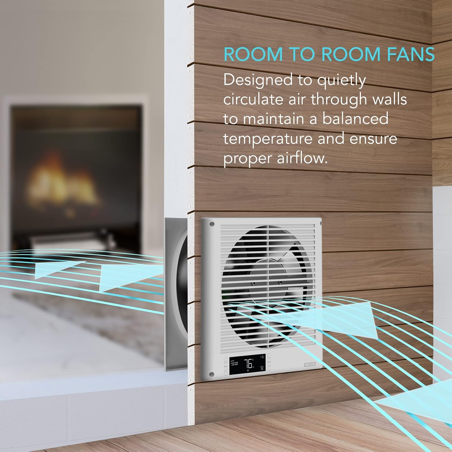 AC Infinity Room to Room Fan 8”, Two-Way Reversible Airflow Through-the-Wall Fan with Temperature Controller, Quiet Precise 10-Level Speeds for In-Wall Kitchen, Laundry Room, and Workshops