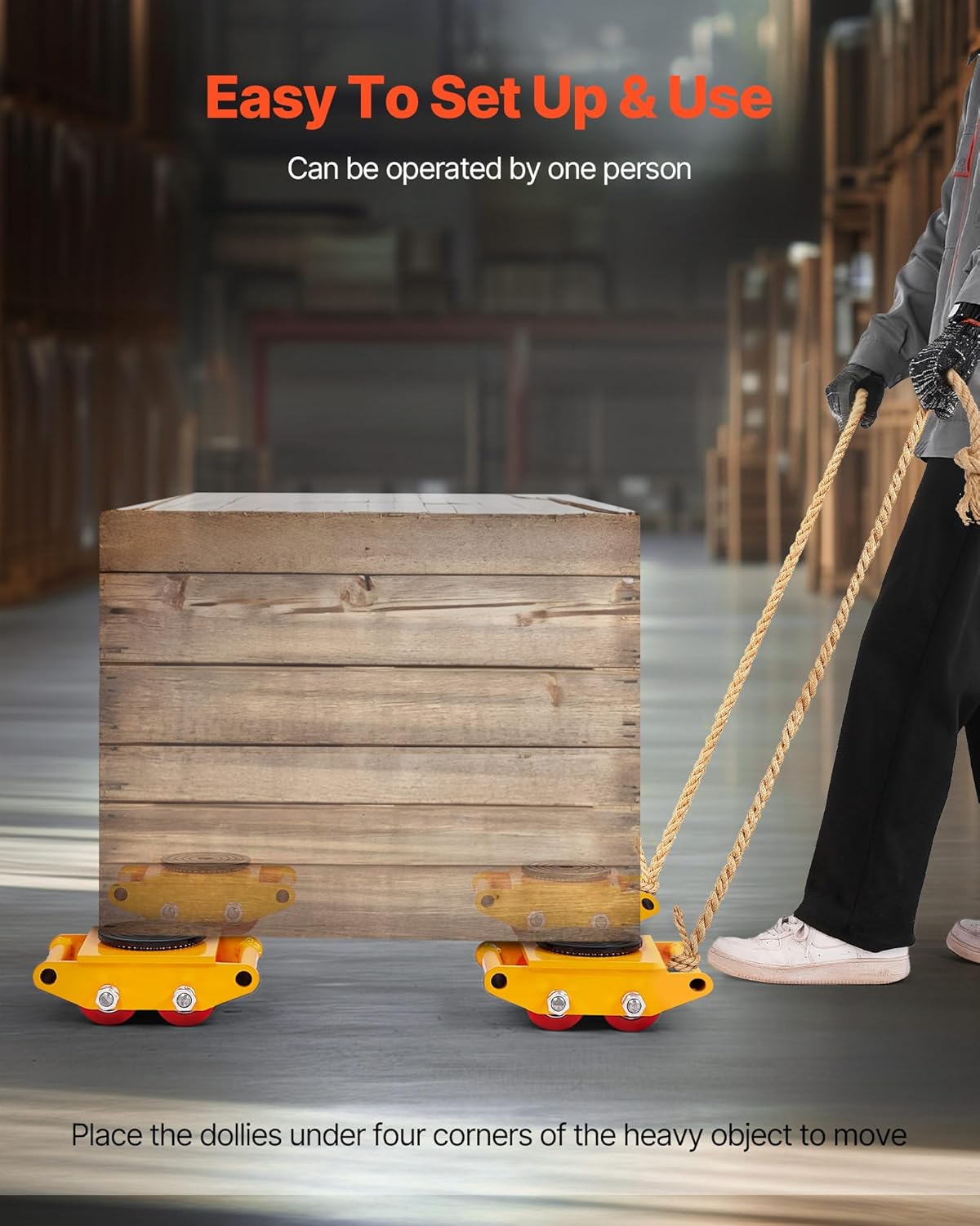 VEVOR 4PCS Machinery Skates Dollies, 17,637 lb Heavy Duty Equipment Moving Skates with 4 PU Wheels, 360° Rotation Non-Slip Cap, Low-Profile Industrial Mover Rollers for Factory, Warehouse, Workshop