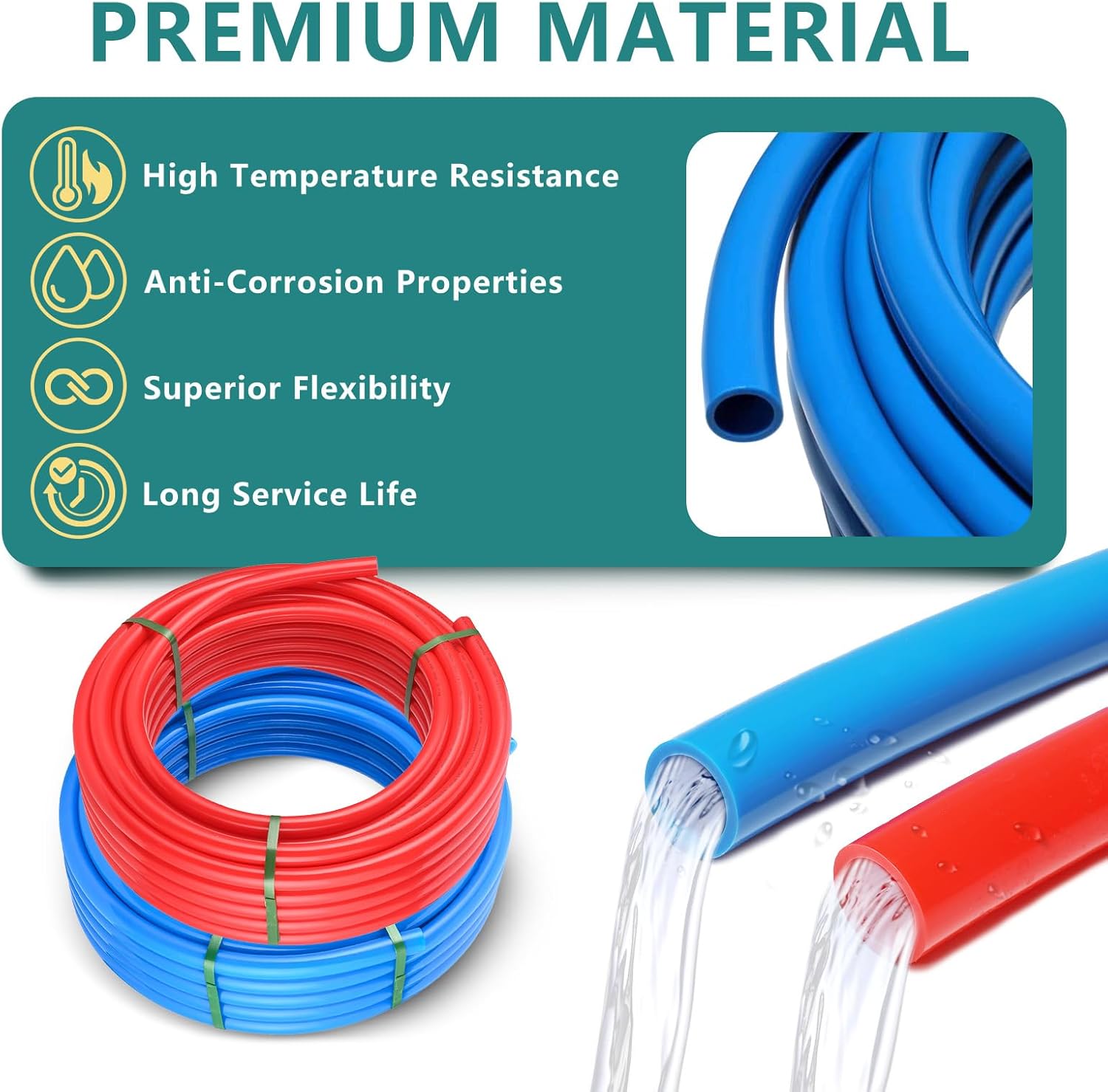 3/4 Inch Niikappu Blue & Red PEX-B Pipe, 2 x 100 Ft (200 Ft) Pex B Tubing with a Pipe Cutter, 30PCS Fittings & 100PCS Rings(149AB4)
