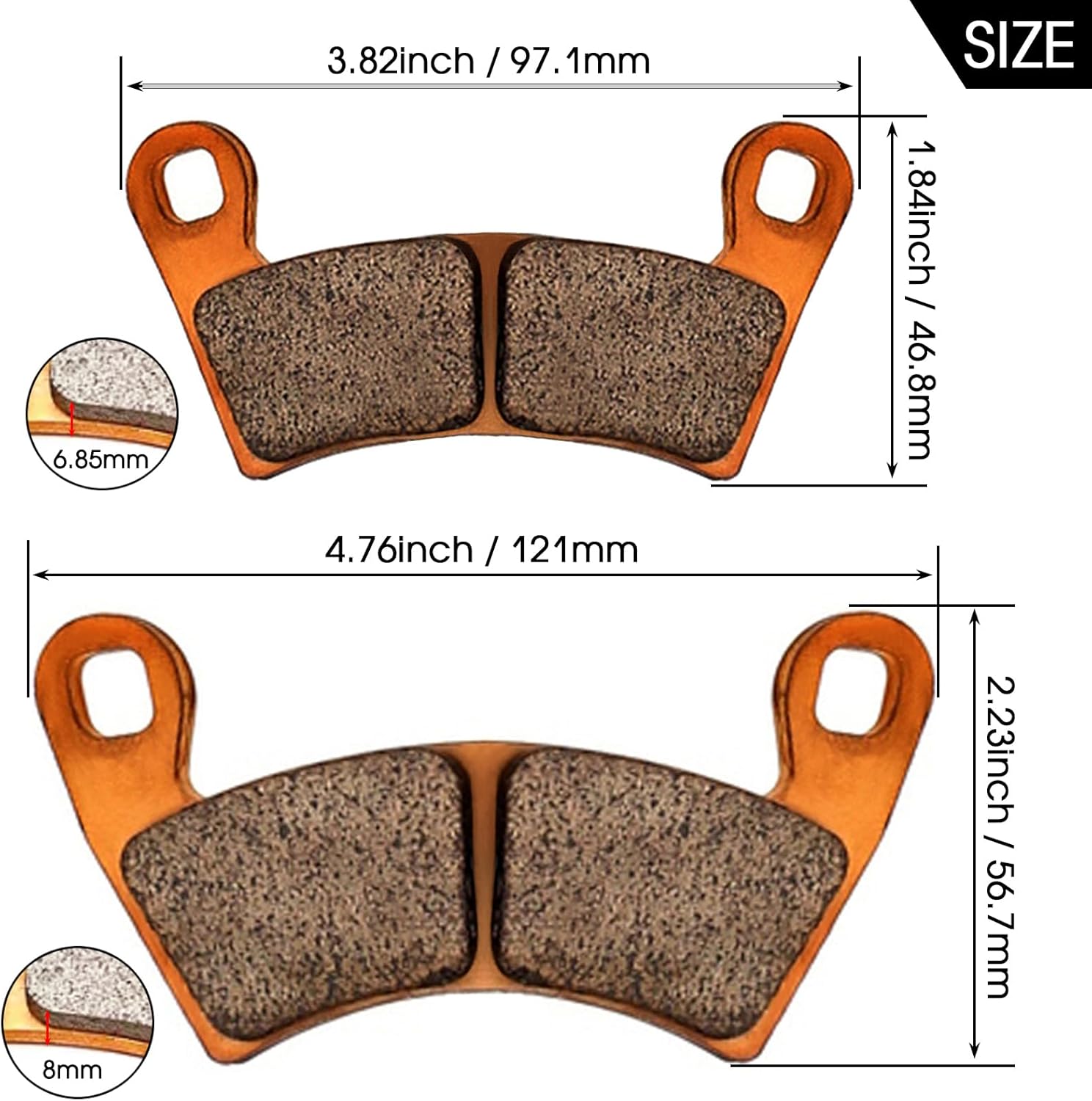 Zinger Brake Pads for Polaris Ranger XP 1000 2018-2023,Polaris General 1000 EPS 2016-2023,Ranger Crew XP 1000 2020-2023,General 1000 Sport 2020-2025,4 Set Front and Rear Sintered Copper Brake Pads