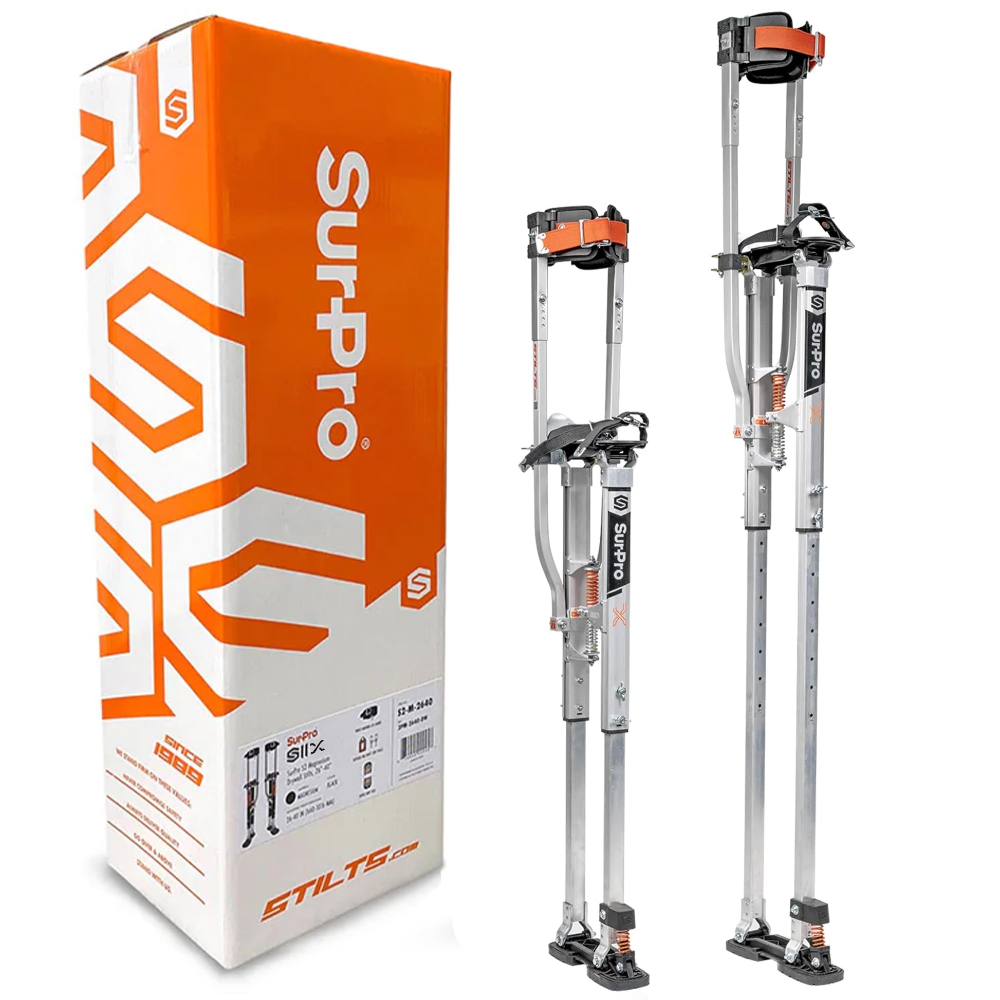 SurPro Double-Sided Drywall Stilts, Magnesium Base, 26” - 40” Height, QuadLock Contractor-Grade Stilts with Patented Flexion Foot System (S2X-M-2640) for Drywallers, Painters, Stilts Drywall