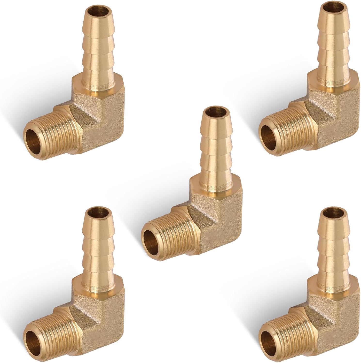 5pcs Brass Hose Barb Fittings 90 Degree Elbow 1/4 Inch Barb to 1/8 Inch NPT Male Thread Air Hose Fittings Adapter Connector Water Fuel Air Line Fittings Elbow Fittings