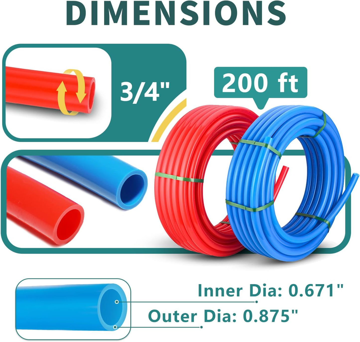 3/4 Inch Niikappu Blue & Red PEX-B Pipe, 2 x 100 Ft (200 Ft) Pex B Tubing with a Pipe Cutter, 30PCS Fittings & 100PCS Rings(149AB4)