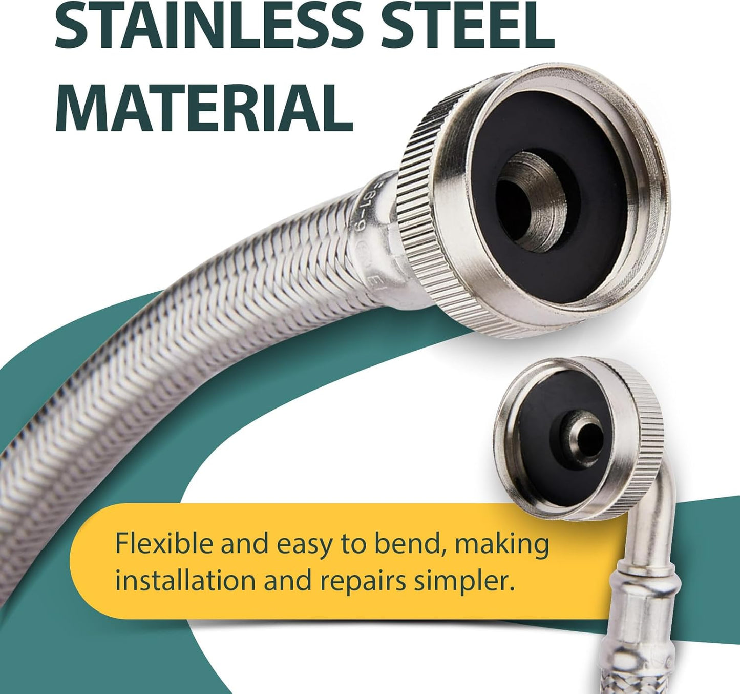 Washing Machine Hoses 4ft, 1 Pack Braided Stainless Steel Washer Hoses with 90 Degree Elbow, Hot and Cold Washer Supply Line, Universal Flexible Laundry Machine Hose for All Washing Machine