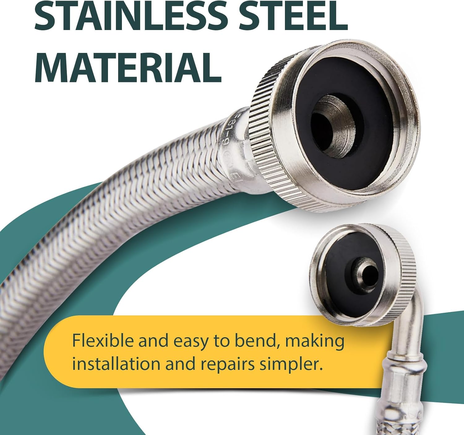 Washing Machine Hoses 4ft, 1 Pack Braided Stainless Steel Washer Hoses with 90 Degree Elbow, Hot and Cold Washer Supply Line, Universal Flexible Laundry Machine Hose for All Washing Machine