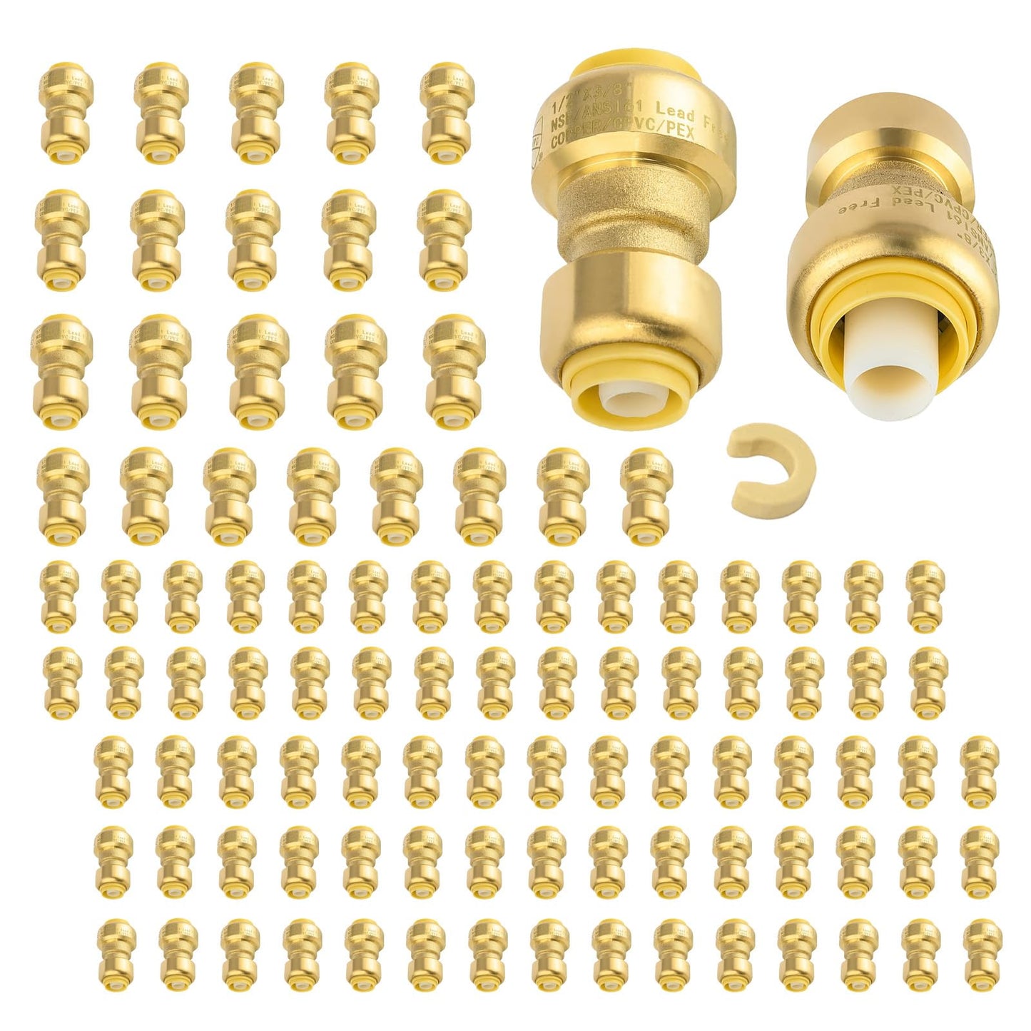 5-Pack Niikappu Push Fit Fittings, 3/4" x 3/4" Brass Plumbing Fittings to Connect PEX, Copper, CPVC, Brass Straight Coupling With Disconnect Clip(PF008-5Pack)