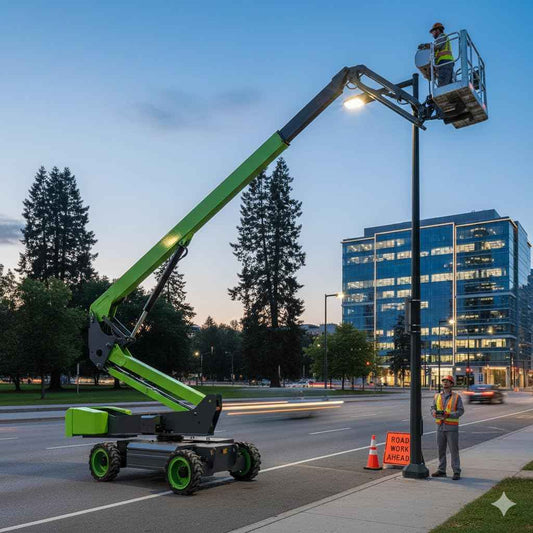 Articulating Boom Lift with Jointed Arm, High-Reach Aerial Work Platform for Building Maintenance, Lighting Installation, Facility Repair, and Narrow Space Access Applications