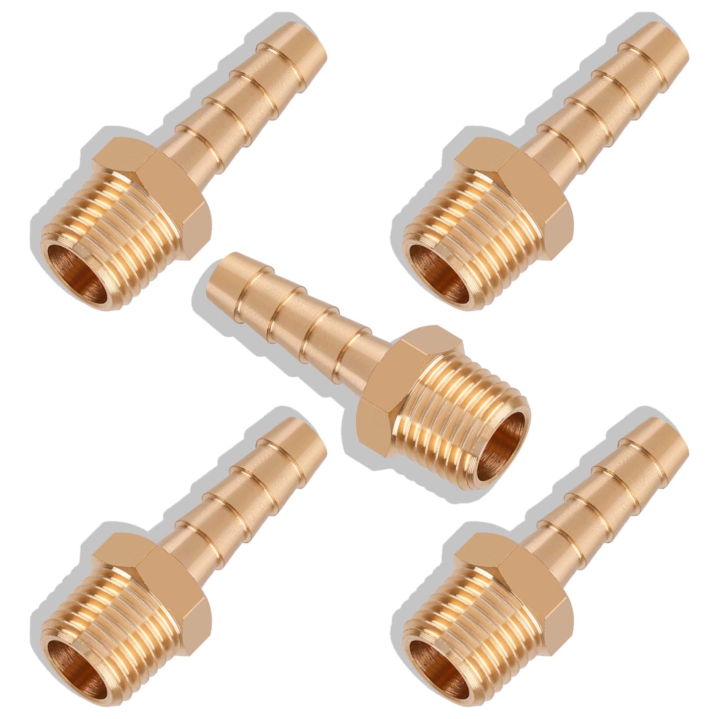 5pcs Brass Hose Barb Fittings 1/4 Inch Barb to 1/8 Inch NPT Male Thread Air Hose Fittings Adapter Connector Water Fuel Air Line Fittings 1/4” Barb × 1/8” NPT Brass Fittings