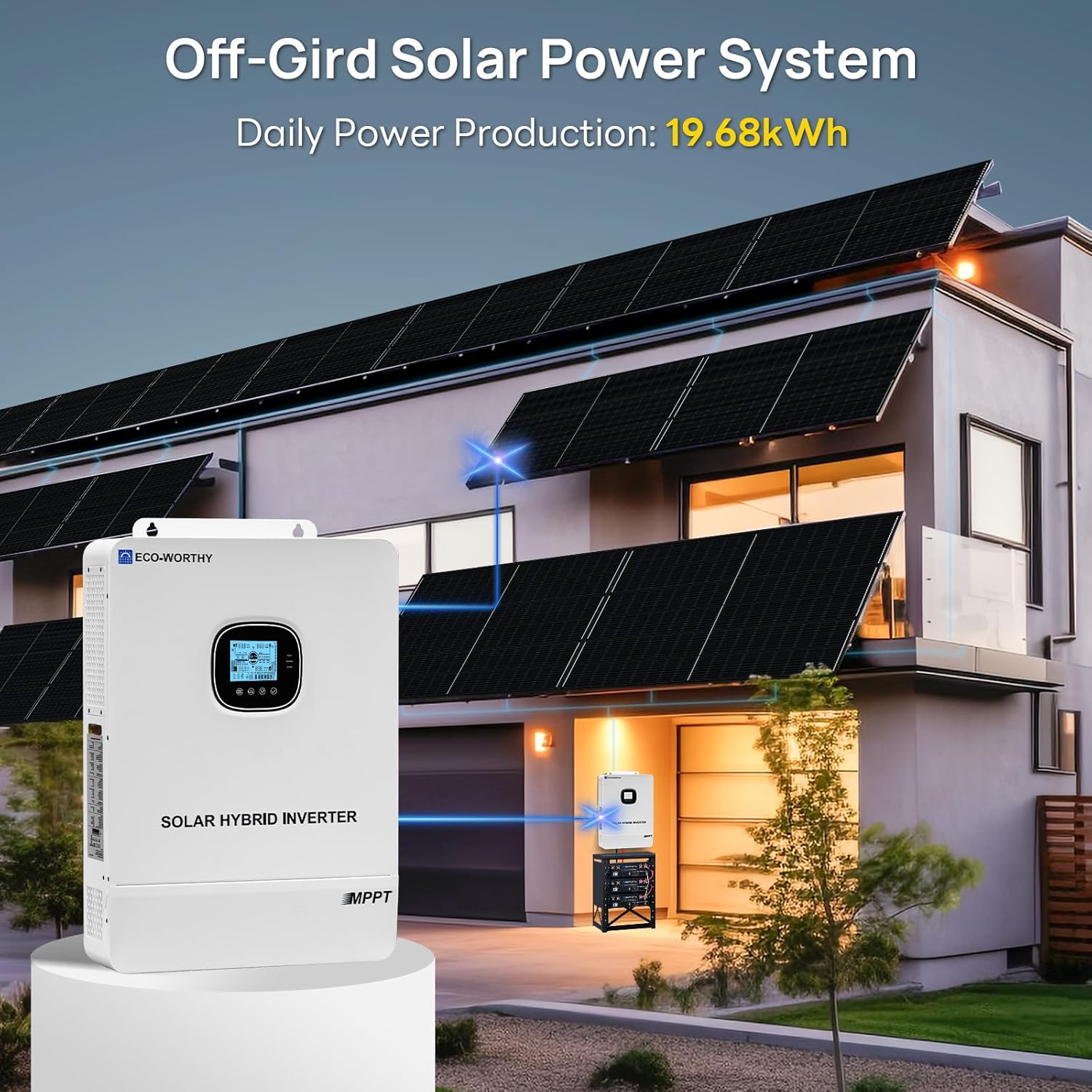 ECO-WORTHY 10KW Output Home Off-Grid Solar Power System: 30.72kwh Server Cabinet with Communication Lithium Battery, Large Capacity, More Freedom.4920W Monocrystalline Photovoltaic Solar Panel Matrix.