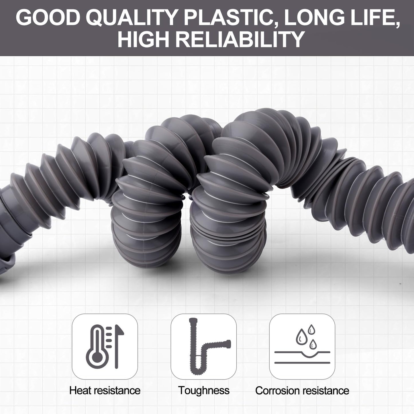 Sink Drain Kit, 1-1/2 Inch Expandable Flexible P-Trap 7.5 Inch - 17.7 Inch Flexible Sink Drain Pipe for Bathroom Sinks Kitchen Sinks