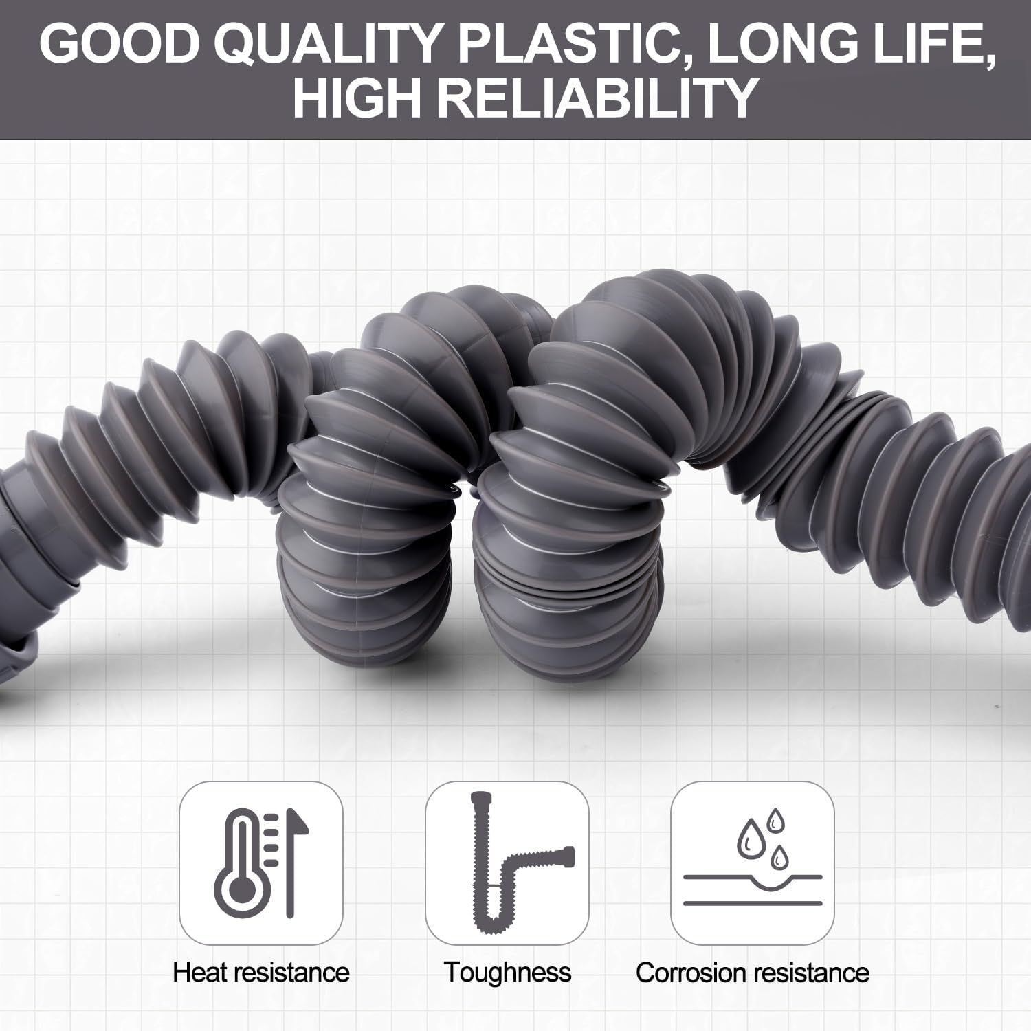 Sink Drain Kit, 1-1/2 Inch Expandable Flexible P-Trap 7.5 Inch - 17.7 Inch Flexible Sink Drain Pipe for Bathroom Sinks Kitchen Sinks