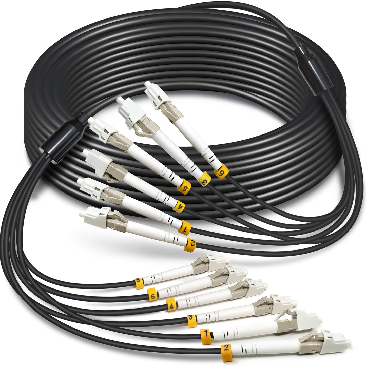 500ft (150 Meters) 6 Core OM3 Multimode Industrial TPU LC to LC Outdoor Armored Fiber Patch Cable, Direct Burial 6 Strands Fiber Optic Cable, 10Gb Duplex 50/125um MMF LC-LC 6 Fibers