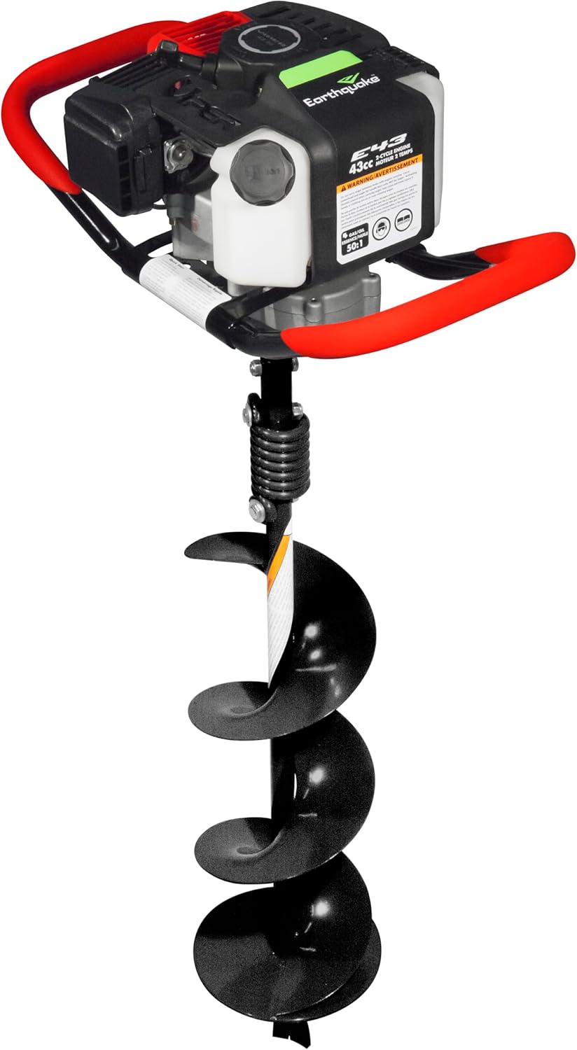 Earthquake E43 1-Person Earth Auger Powerhead, 43cc 2-Cycle Viper Engine, 30:1 Transmission, 5 Year Limited Warranty, Red or Black Auger Bit