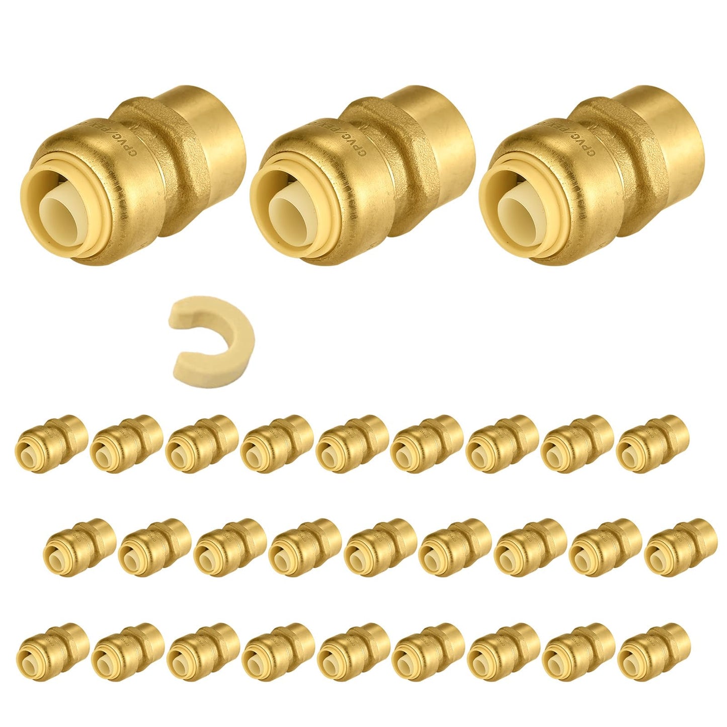 5 PCS Niikappu Push Fit 3/4 Inch x 1/2 Inch Female NPT Brass Adapters Push-Fit Fittings with Disconnect Clip to Connect PEX, Copper, CPVC Pipes